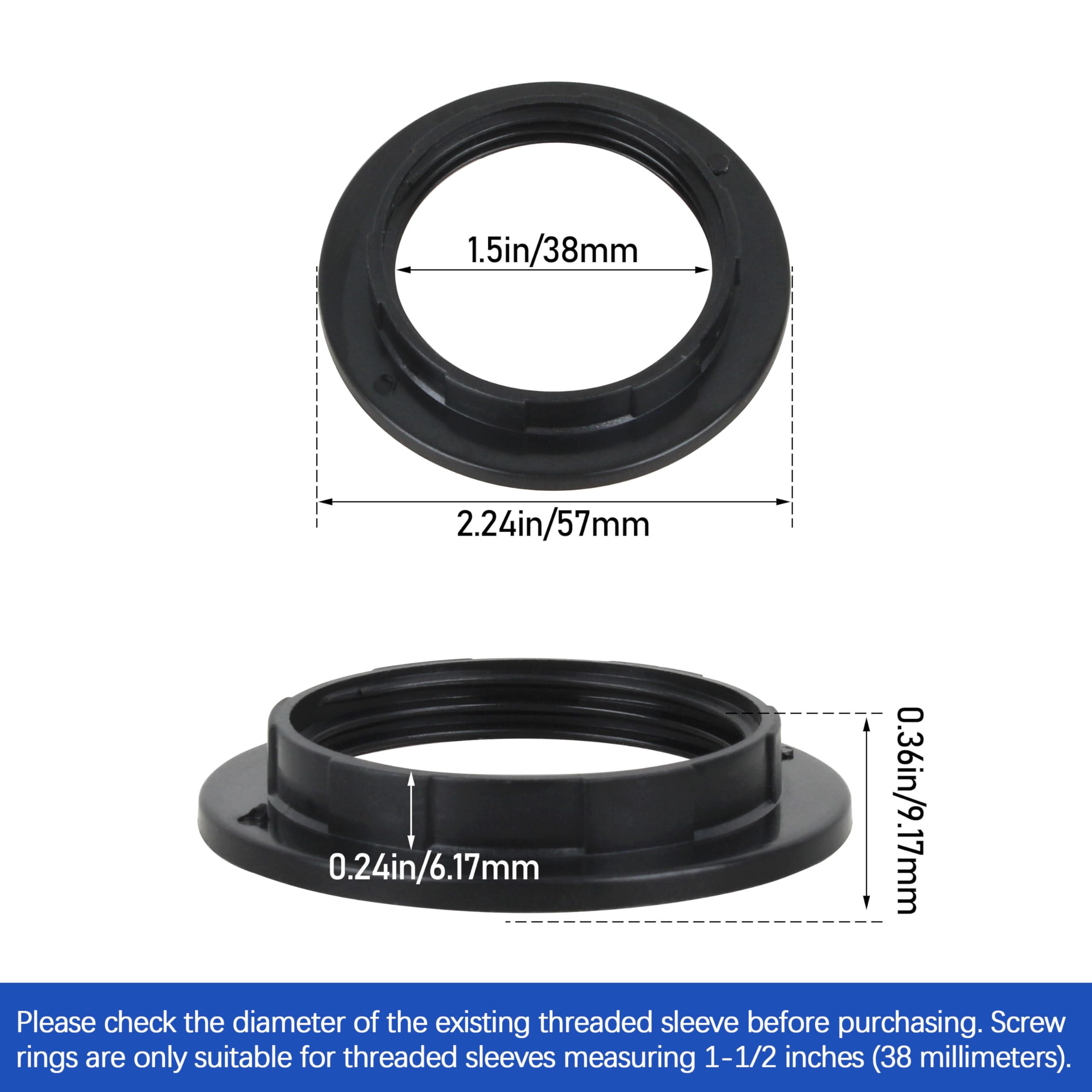 Kit de anillo de fijación a prueba de polvo y sombreado de soporte de lámpara E26/E27, compatible con anillo de bloqueo de pantalla de lámpara/anillo de presión, negro componente de instalación de 5 4