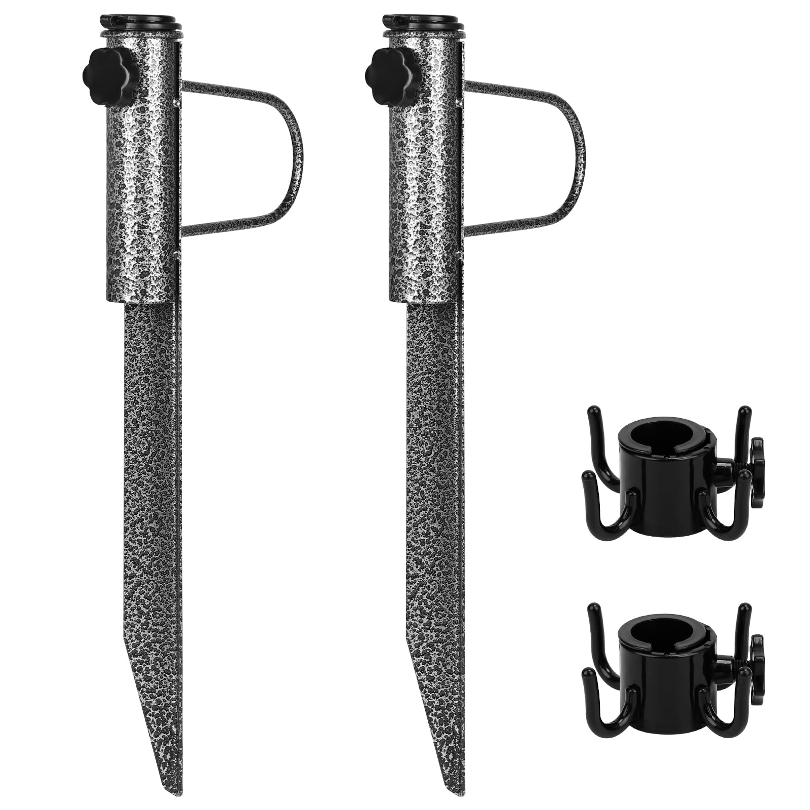DBREAKS Rasendorn Sonnenschirmhalter, 2 Stück Metall Sonnenschirmständer, Sonnenschirm Halterung Erdspieß, Rasendorn für Sonnenschirme für Sonnenschirme mit einem Durchmesser von 20-35 mm, Schwarz