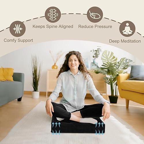 Miniatura 7 de Almohadas cuadradas para suelo para adultos y niños, cojín de asiento de meditación, cojín de suelo copetudo con espuma triturada y funda de