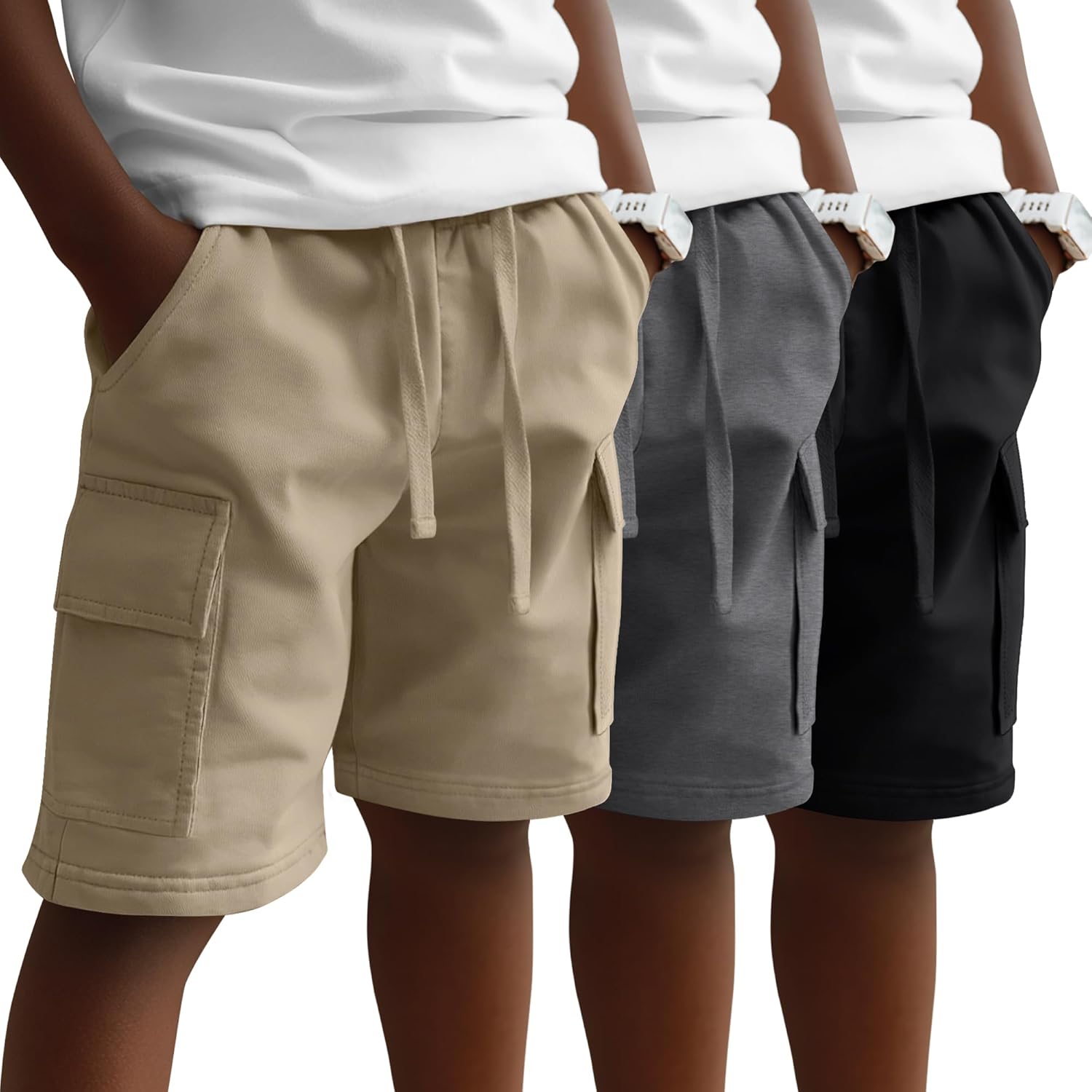 August Alley 3 Pack Men's Cargo Shorts Lightweight Workout Shorts for Men Running Drawstring with Pockets Elastic Waist