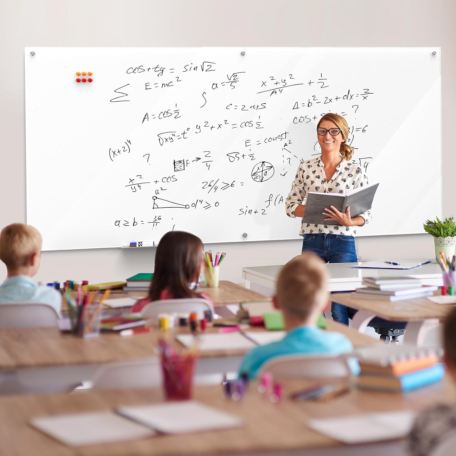 MaxGear Glass Whiteboard Wall Mounted, Frameless Magnetic Dry Erase Board, Tempered Glass, Steel-Backed, Non-Porous Smooth Surface, Floating Design, Accessories Included, for Office Home Classroom