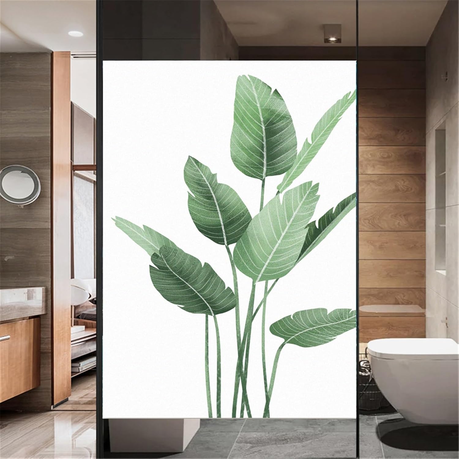 Decorative Window Film Privacy Windows Film Decorative Green Leaves Stained Glass Window Stickers No Glue Static Cling Frosted Windows Film for Home Privacy Window Film(A,70x180cm WxH)