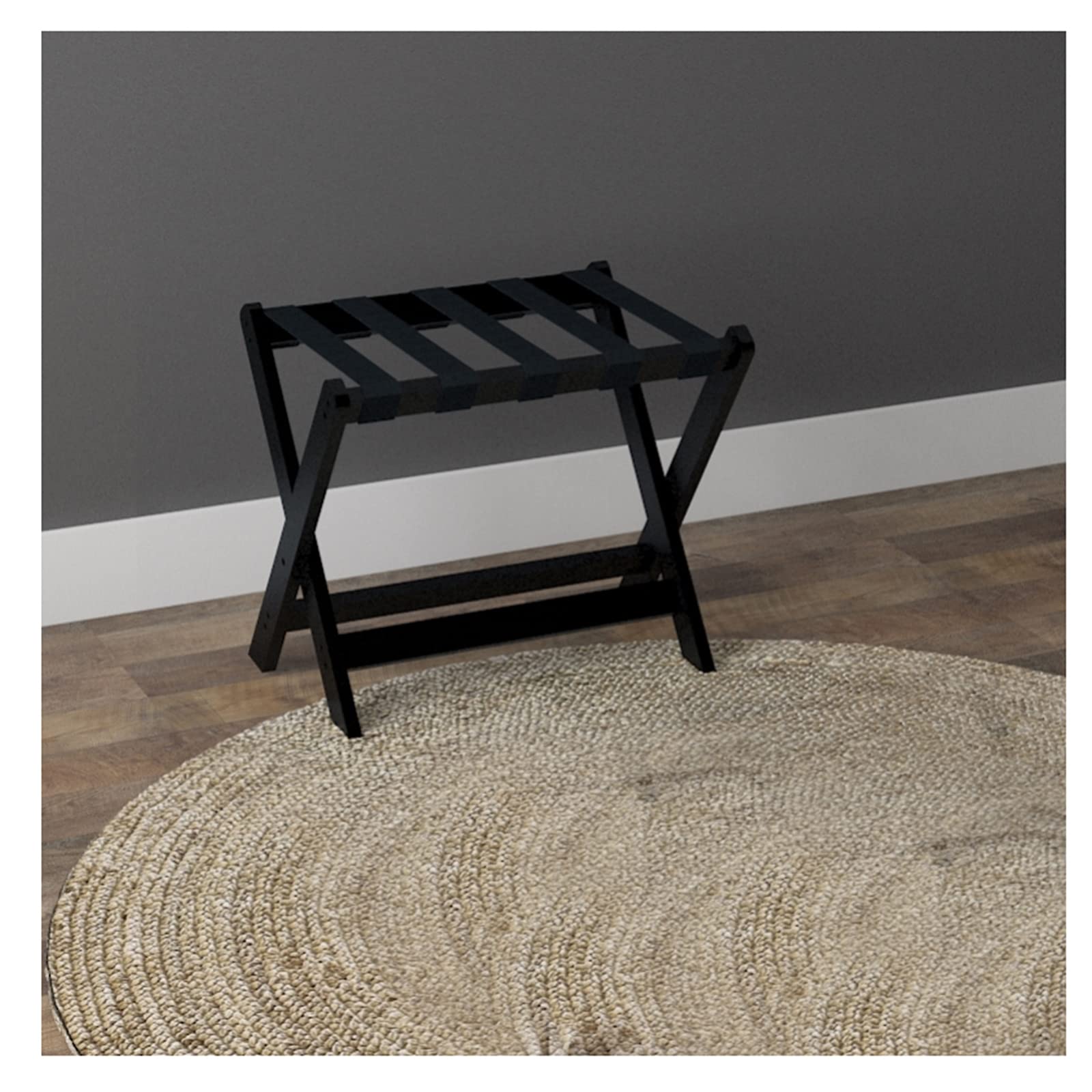 Porte-bagages en bois noir 60cm pliable pour valises de chambre d'hôtel