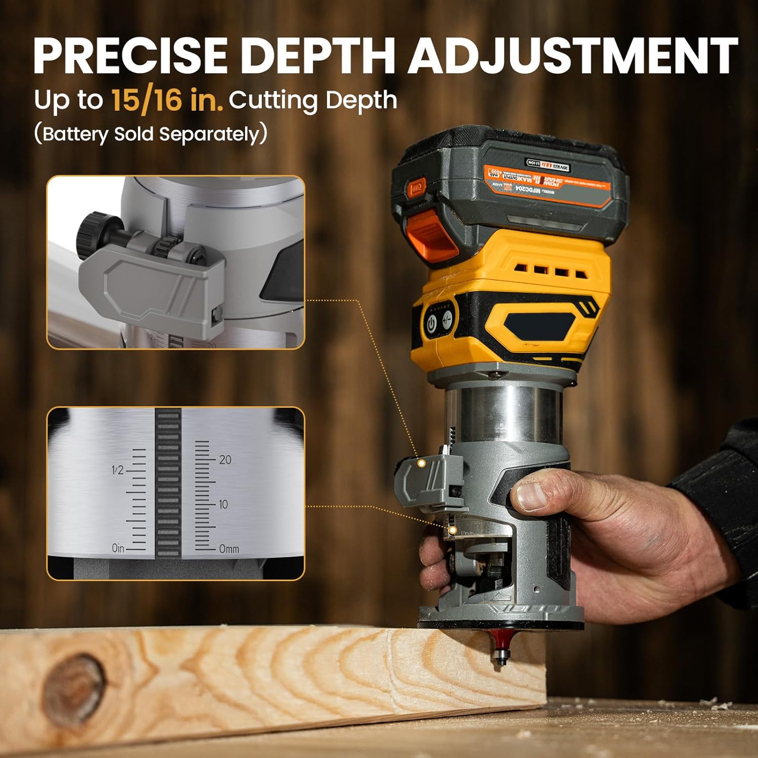Cordless Brushless Compact Router Compatible with 20V 60V MAX Battery (Bare Tool),Palm Router with 5 Speed,28000RPM 600W w/Fixed Base, 12PCS 1/4" Router Bits for Woodworking, Edge Trimming, Grooving