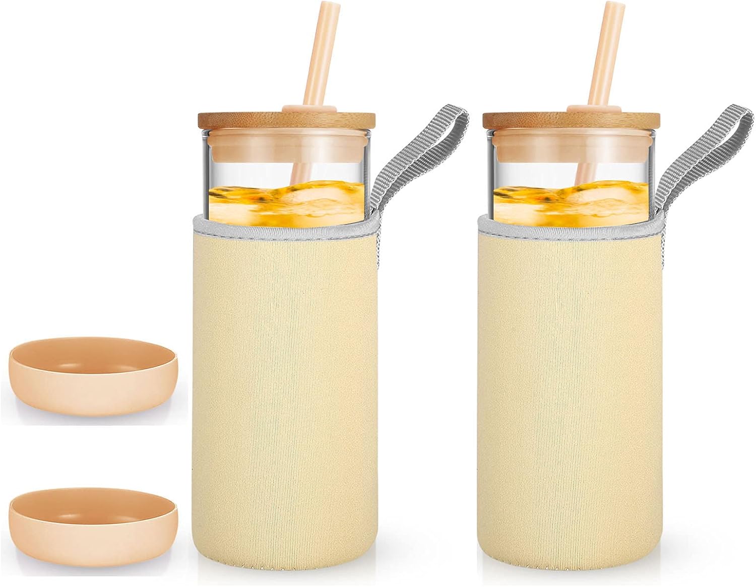 Tronco 20oz Glass Tumbler with Straw and Bamboo Lid - Nylon Bottle Protection Sleeves,Stylish Smoothie Cup,Wide Mouth Iced Coffee Cup Reusable- Elegant Glass Water Bottles for Everyday Hydration