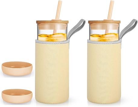 Tronco 20oz Glass Tumbler with Straw and Bamboo Lid - Nylon Bottle Protection Sleeves,Stylish Smoothie Cup,Wide Mouth Iced Coffee Cup Reusable- Elegant Glass Water Bottles for Everyday Hydration