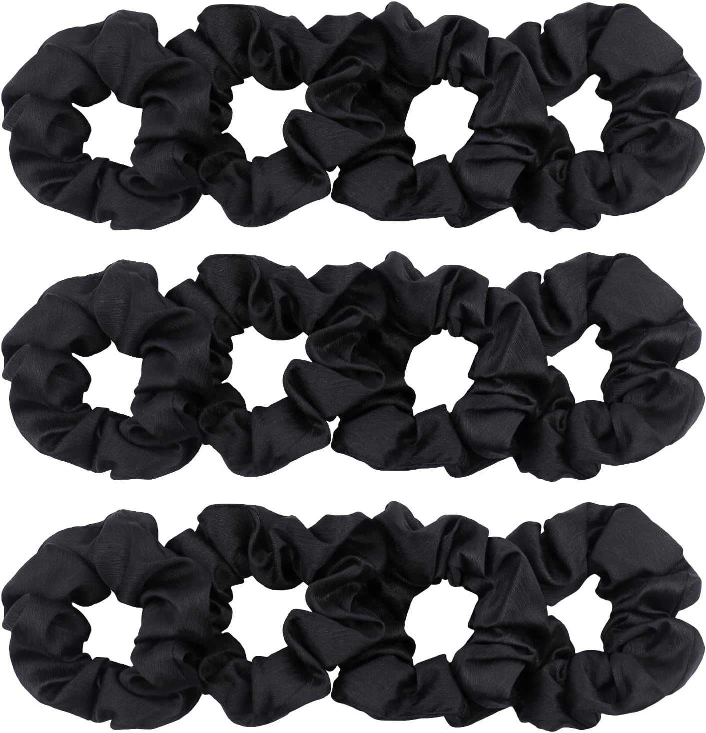 IVARYSS Black Scrunchies for Women, Premium Satin Softer than Silk, Elastic Bands Ponytail Holder Hair Accessories, 12 Pack