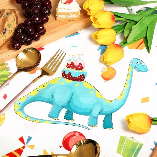 Miniatura 5 de Tegeme Mantel de plástico de dinosaurio para fiestas, 54 x 108 pulgadas, desechable, impermeable, con estampado de dinosaurios, para suministros de
