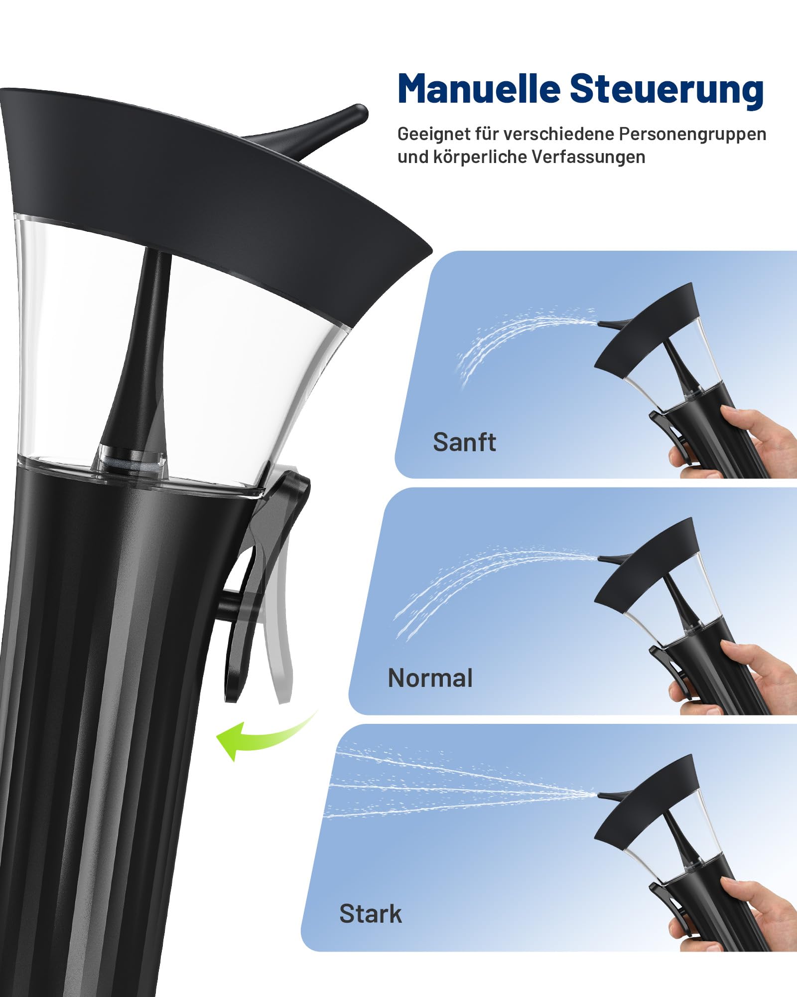 KAUGIC Manuelles Ohrenschmalz-Entfernungsset, 2-in-1-Wassertank Ohrreiniger – Ergonomischer Kraftsparender Knopf, Einhandbedienung, Schwarz