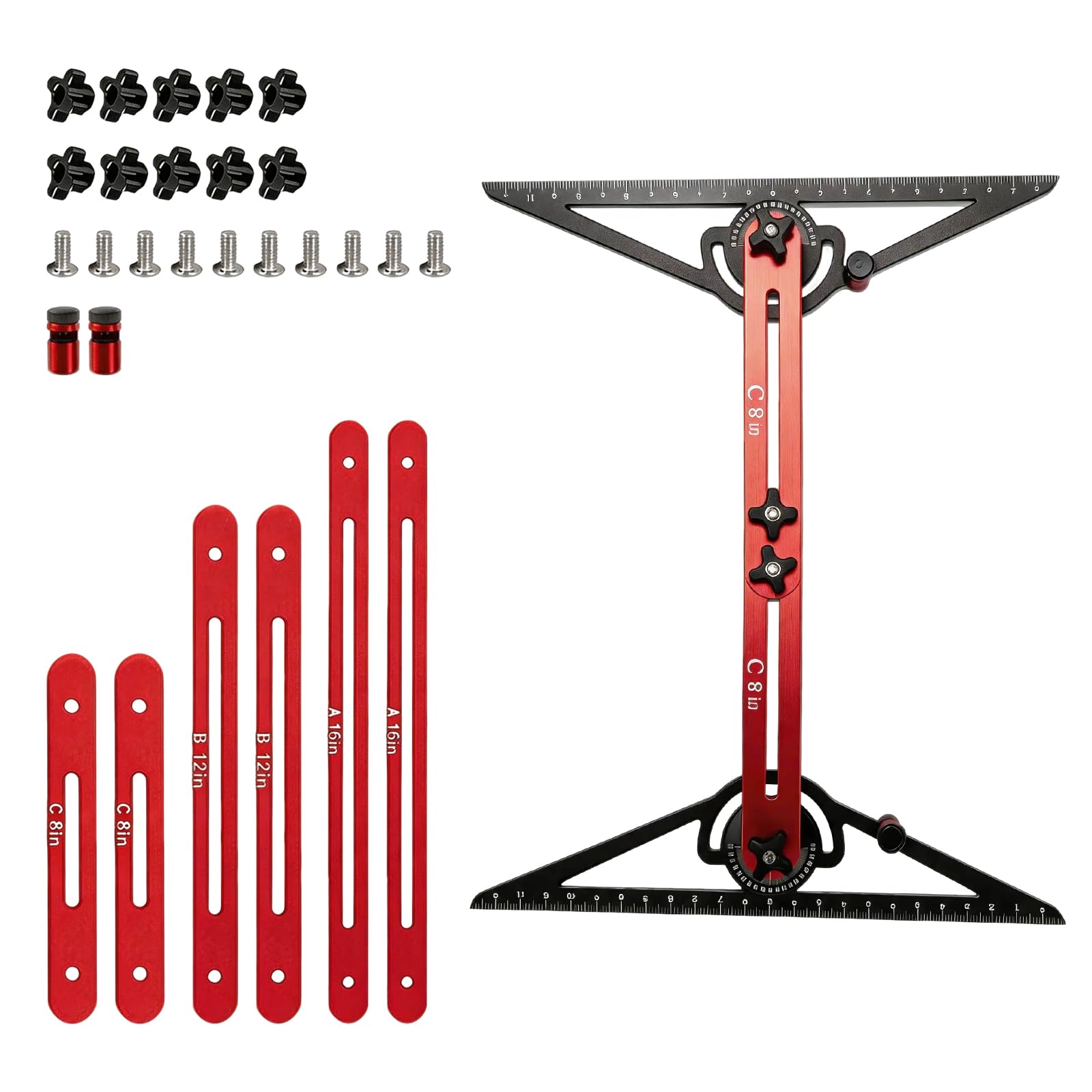 10.5 to 60.5 inch Stair Gauge Profile Measuring Tool Adjustable Length Aluminum Alloy with Protractor and Scale Display