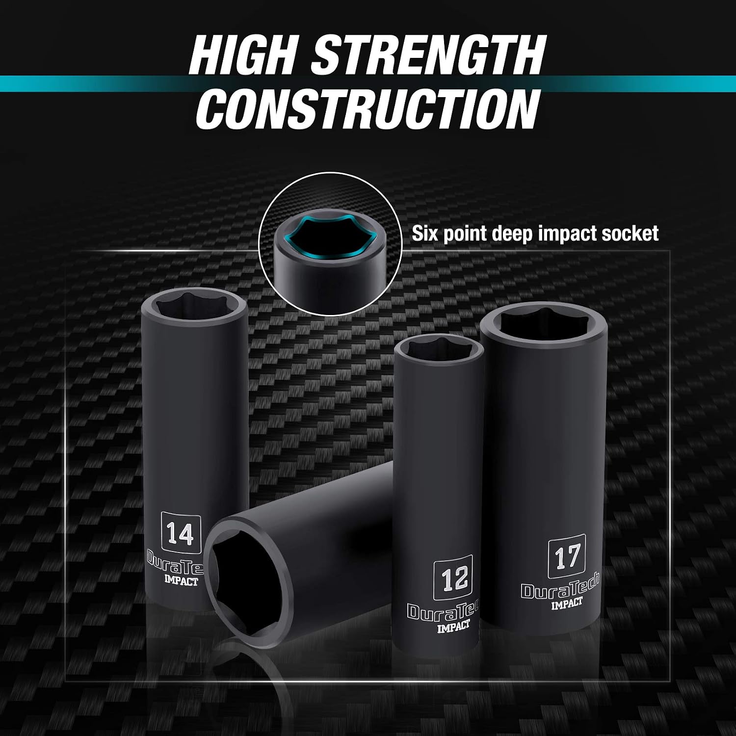 DURATECH 16-Piece Impact Socket Set, 1/2" Drive Metric Deep Impact Socket Set, Hard Case Included for Auto & Moto Repairing