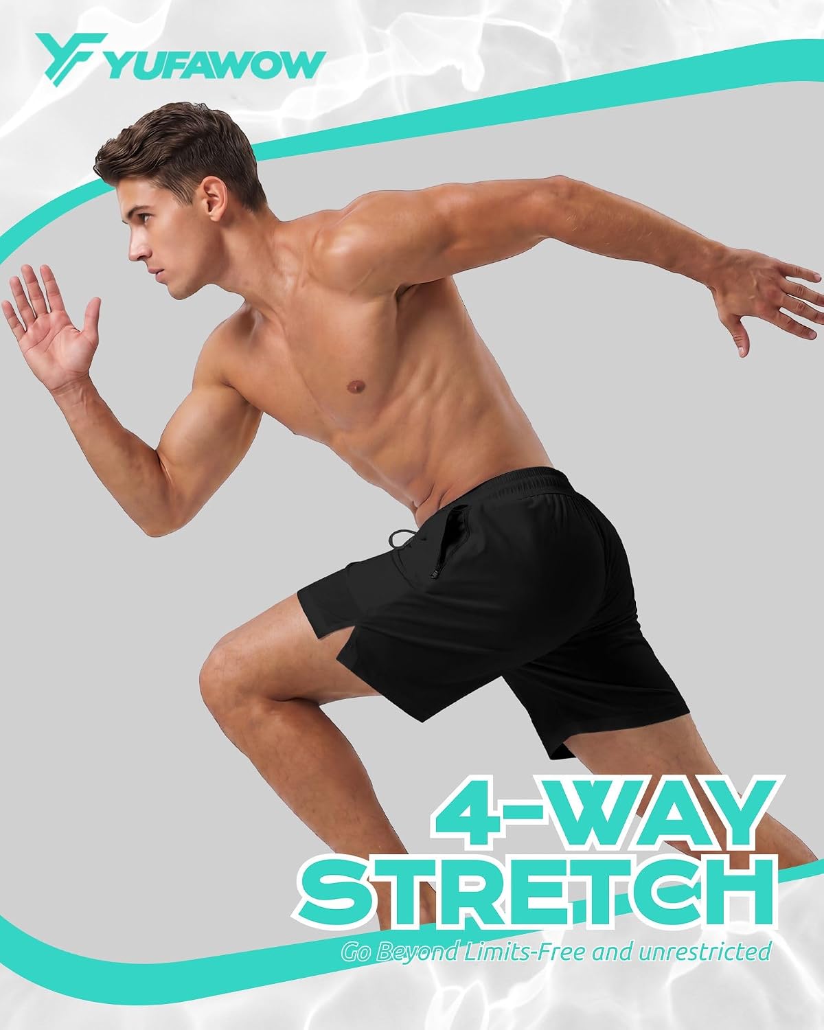 Yufawow Men Swim Trunks with Compression 7 Inches Breathable Liner Quick Dry Zipper Pockets for Board Beach Gym Running
