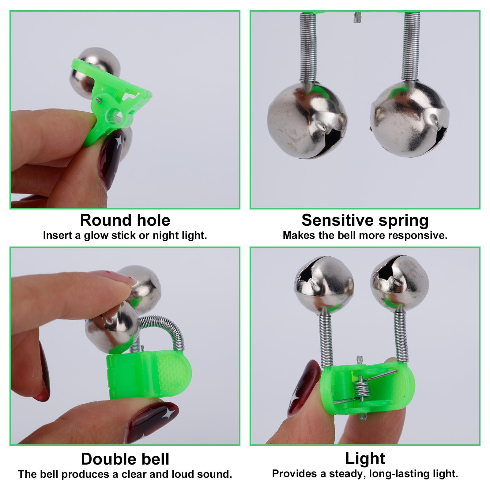 Juego de 25 Cascabeles de Pesca con Luces LED, Cascabeles Clip Caña Doble Alarma Súper Fuerte para Pesca Nocturna/Hielo/Bagre