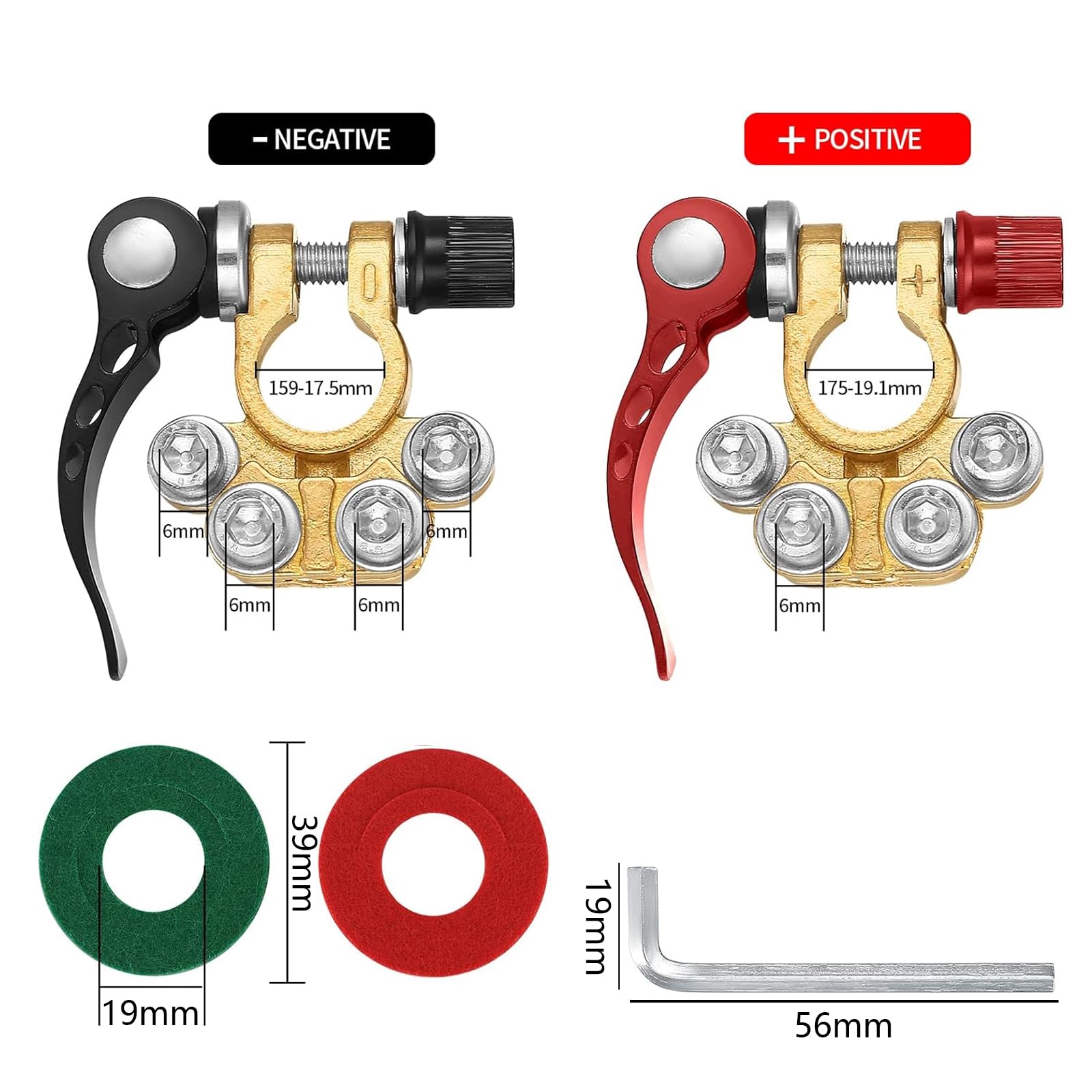 Morsetti Per Batteria Auto - Set Positivo E Negativo - Rame - 12V/24V - Per Auto, Camion, Barche - Foto 2