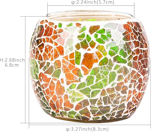 Vista 21 de Rancco Portavelas votivo de vidrio para candelita, juego de 6 portavelas románticos de mosaico manchado, lámpara de vela de aromaterapia agrietada