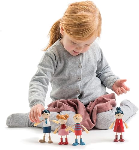 Miniatura 2 de Tender Leaf Toys - Familia de muñecas - Linda familia de muñecas flexibles de madera para casa de muñecas para niños, cuatro piezas de mamá, papá,
