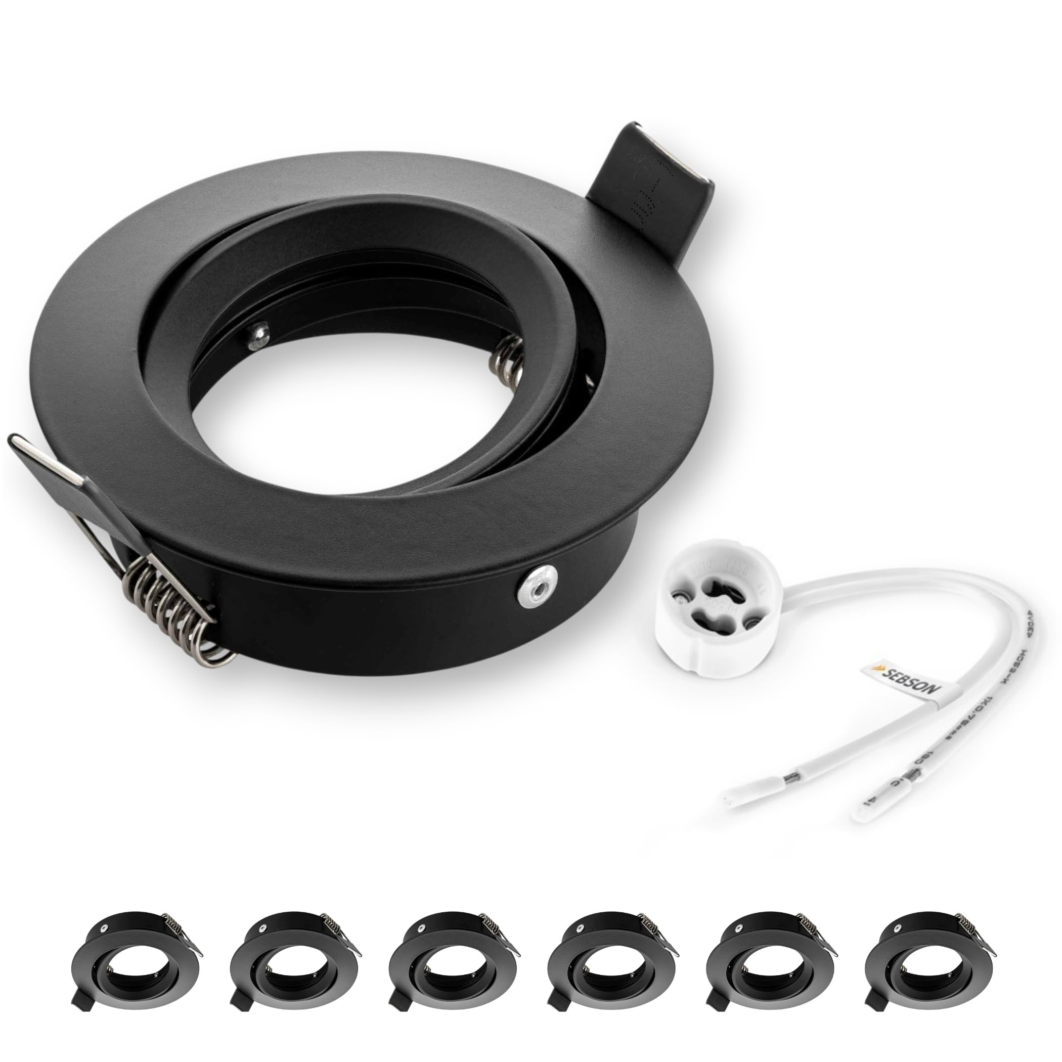 SEBSON Boîtier pour Spot Encastrés avec Douille GU10 LED 230V | Cadre d'encastrement Pivotant, Diamètre du Trou 75mm (min, 73mm, max, 77mm), 6 Pièces