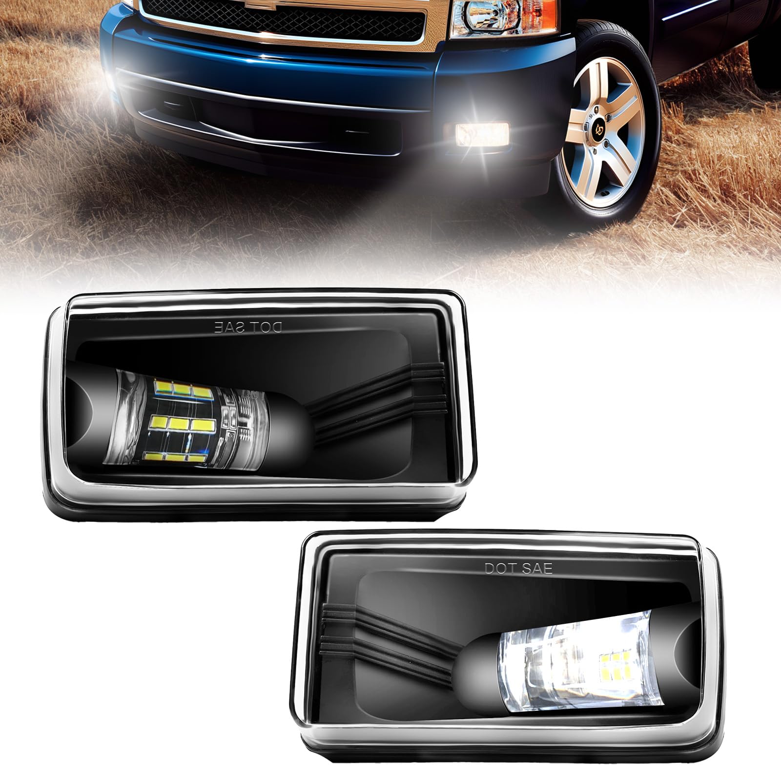 Fog Lights Compatible with 1999-2002 Chevy Silverado 1500 2500/2001 2002 Silverado 1500HD 2500HD 3500/2000-2006 Tahoe Suburban 1500 2500(Clear Lens) — view 32