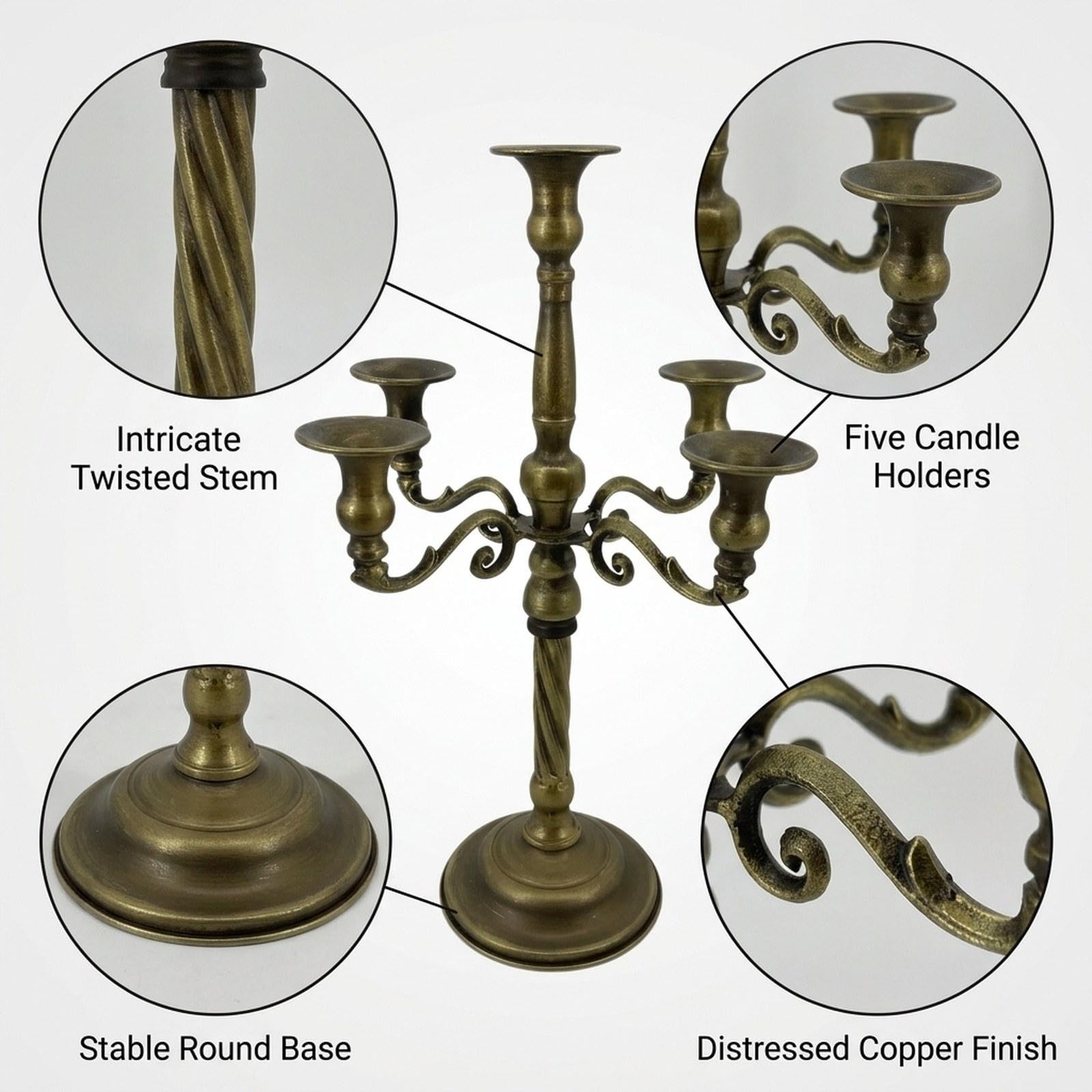 Candelabro de Metal Portavelas de Hierro Centro de Mesa Ornamental para Boda Salón Comedor Decoración Romántica Regalo de Fiesta Casa, 14.5 Cm X 45 Cm