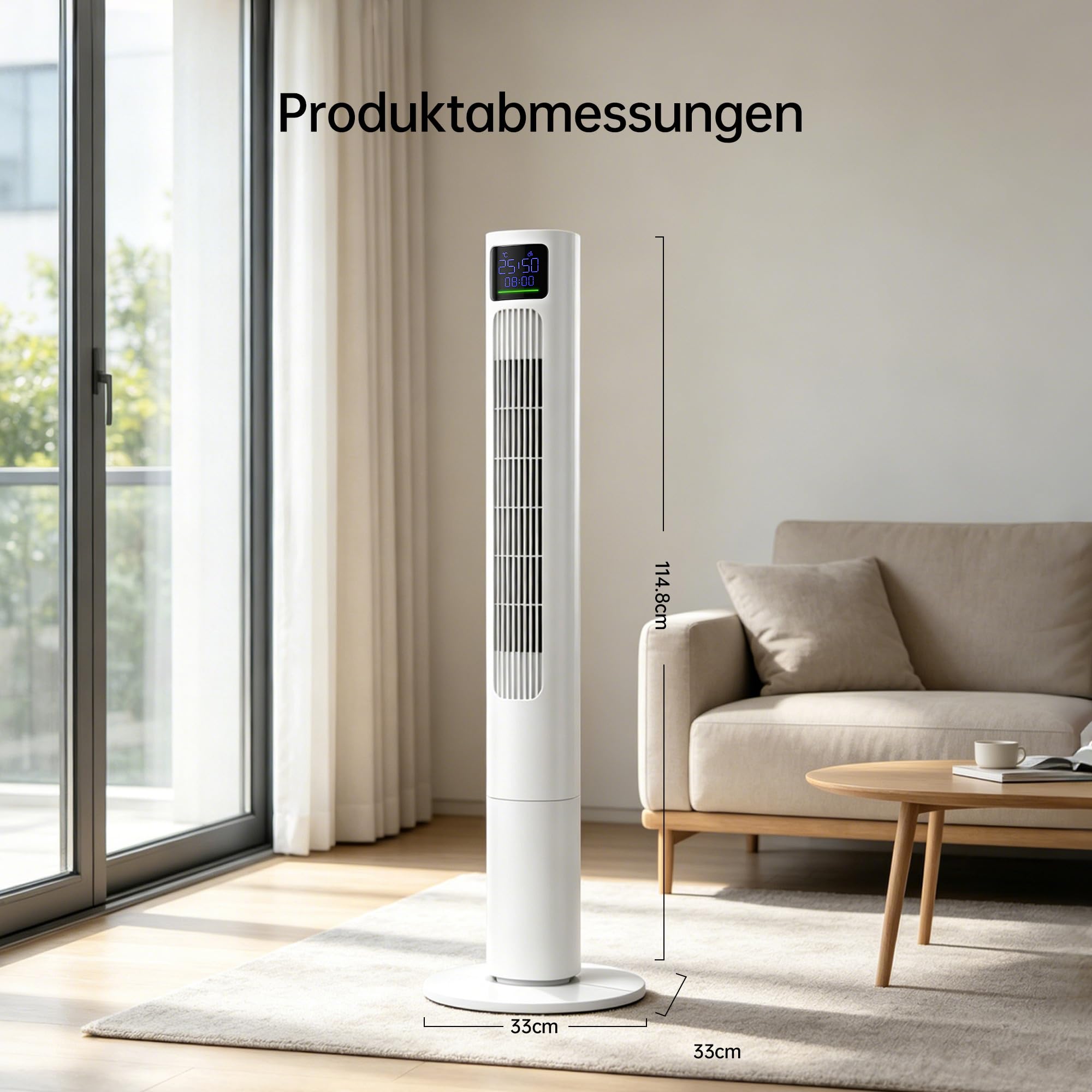 HEALLUX Turmventilator 115 cm, leiser Ventilator mit Fernbedienung, 10 m Wurfweite, 4 Geschwindigkeiten & 4 Modi, 90° oszillierend, 12h Timer, energiesparend, Tower Fan für Schlafzimmer, Weiß