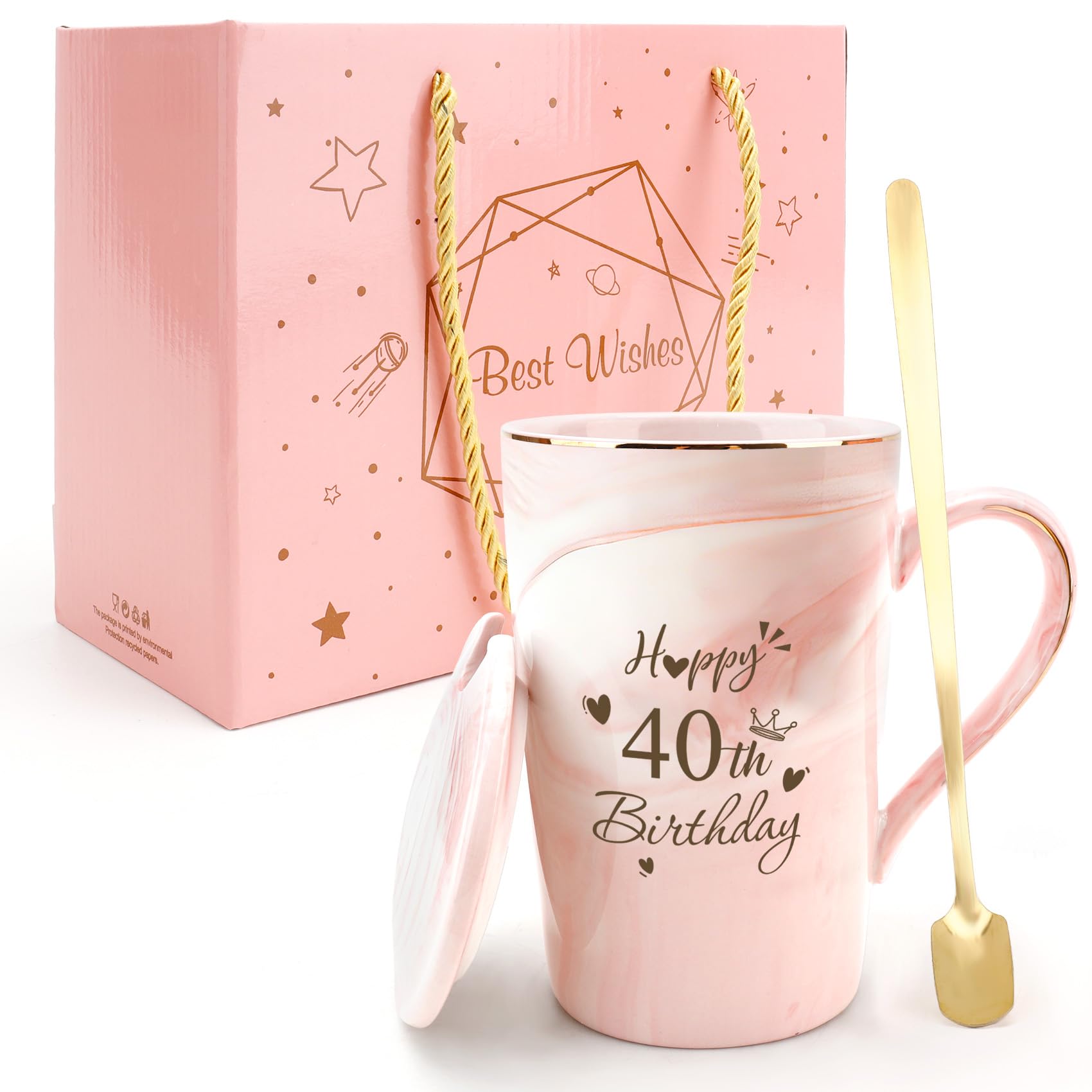 40th Birthday Gifts for Women 14Oz Pink Ceramic Mug for 40 Years Old 1986 Birthday Gifts for Woman 40th Bday Gift for Mum Aunt Sister Nana Stepmum Coworkers Bff Wife Friend Girlfriend Daughter