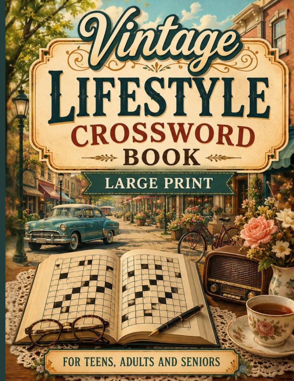Vintage Lifestyle Crossword Book: 60 Large Print Puzzles for Relaxation, Stress Relief & Nostalgic Memories | A Vintage-Themed Classic Escape in Easy-to-Read Format for Adults & Teens With Solutions