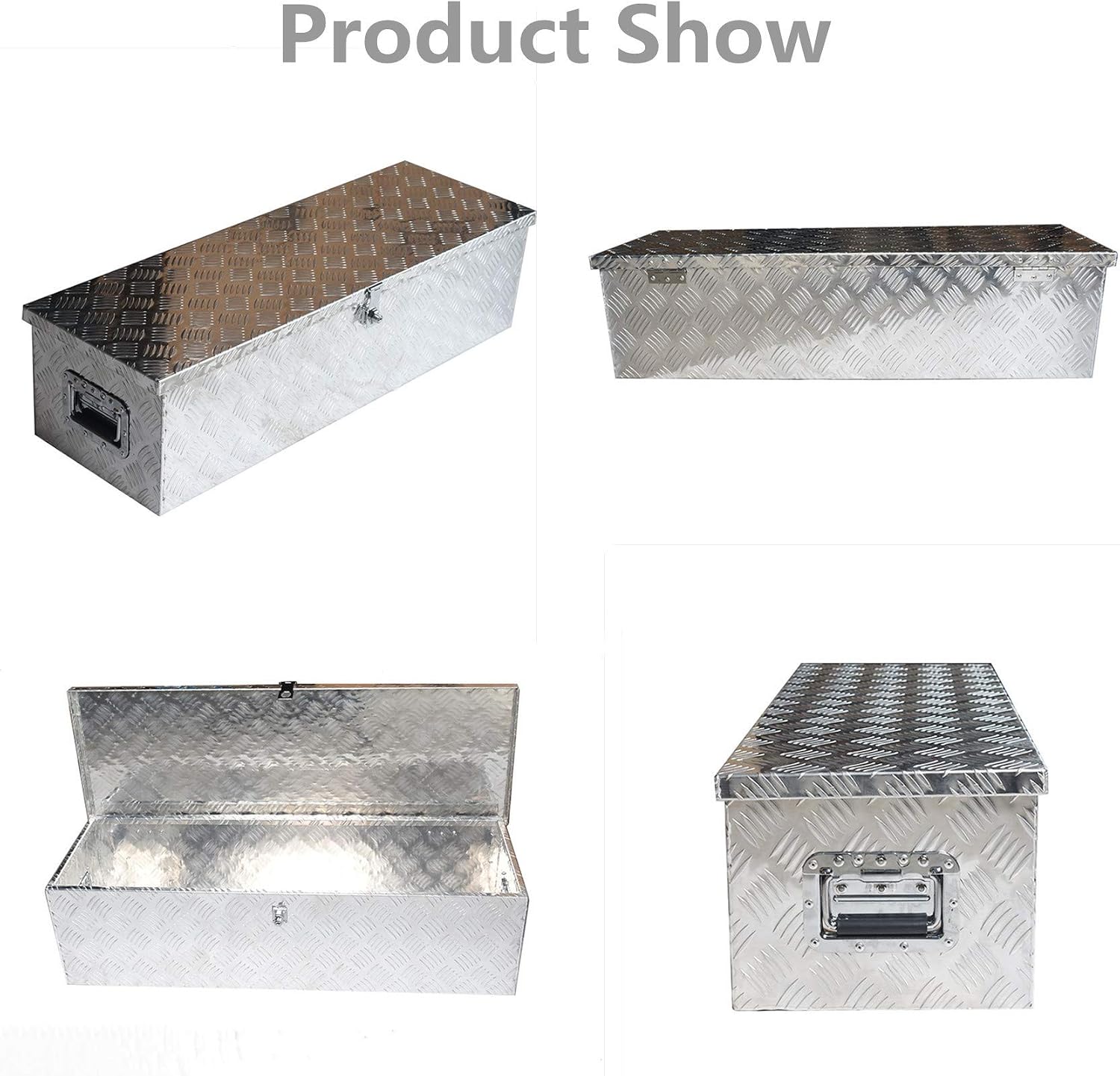 39 Aluminum Heavy Duty Pick Up Truck Storage ATV Truck Bed Tool Box RV Trailer Tongue Storage Tool Box Diamond Tread Aluminum Underbody Truck Box w/Lock & Keys
