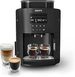 Machine a Cafe KRUPS grain, 1.7 L, Cafetiere espresso, Buse vapeur pour Cappuccino, 2 tasses en simultané, Essential YY8135FD, Noir