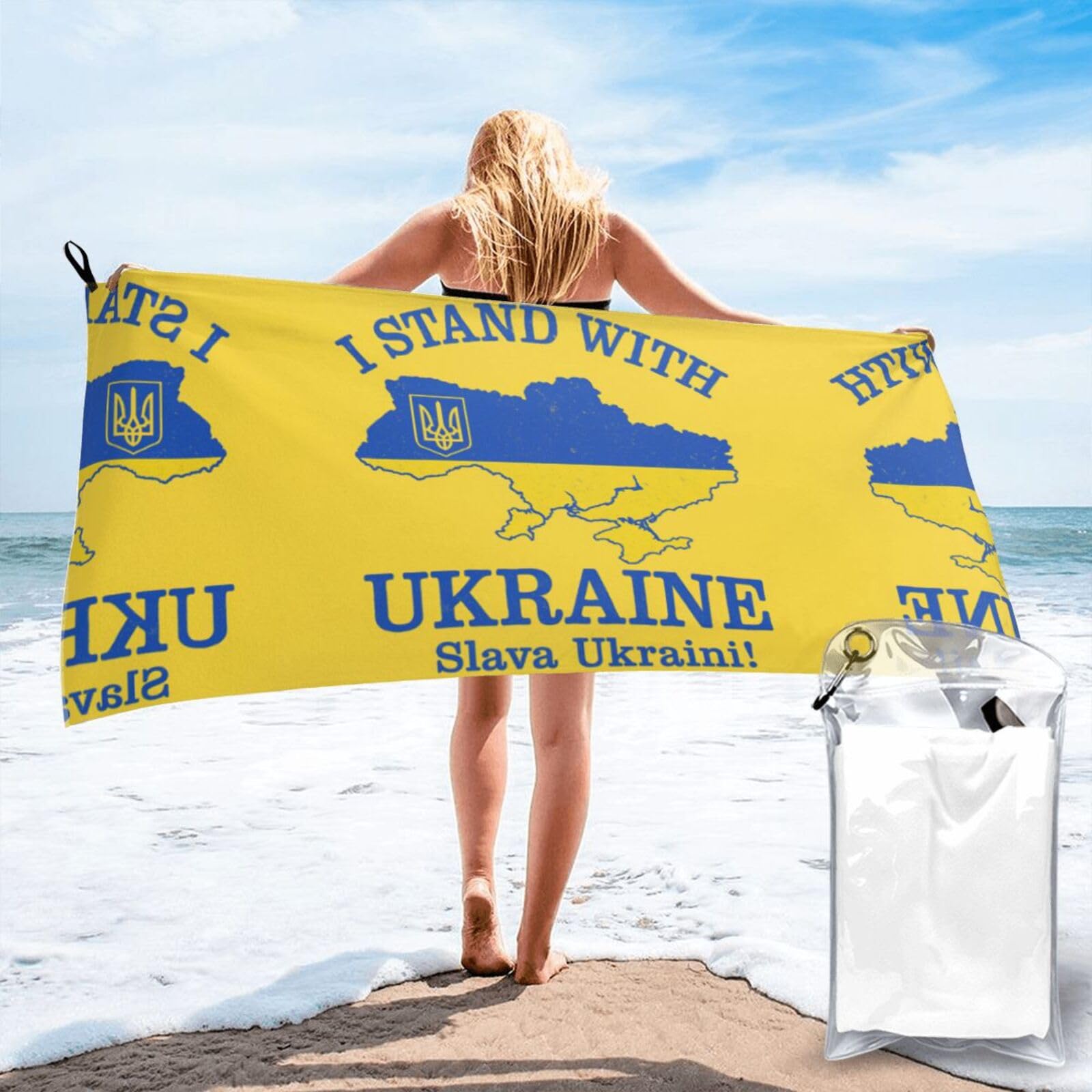 HLBSDM Ukraine Suppor Print Beach Towel Quick Dry Portable for Swimming Yoga Travel Campers
