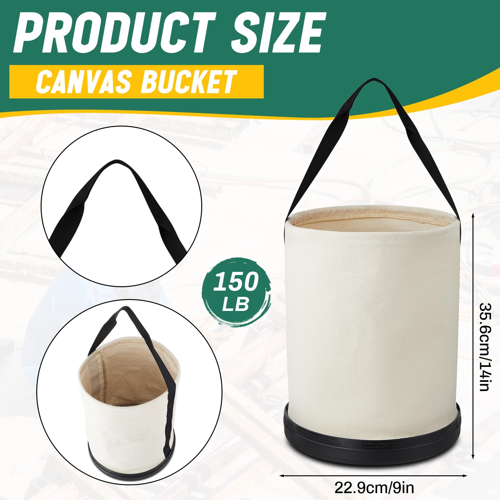 2 cubos de lona multiusos de 14 x 9 pulgadas, capacidad de carga de hasta 150 libras, cubo de trabajo con parte inferior de plástico con agujeros de drenaje para almacenar accesorios