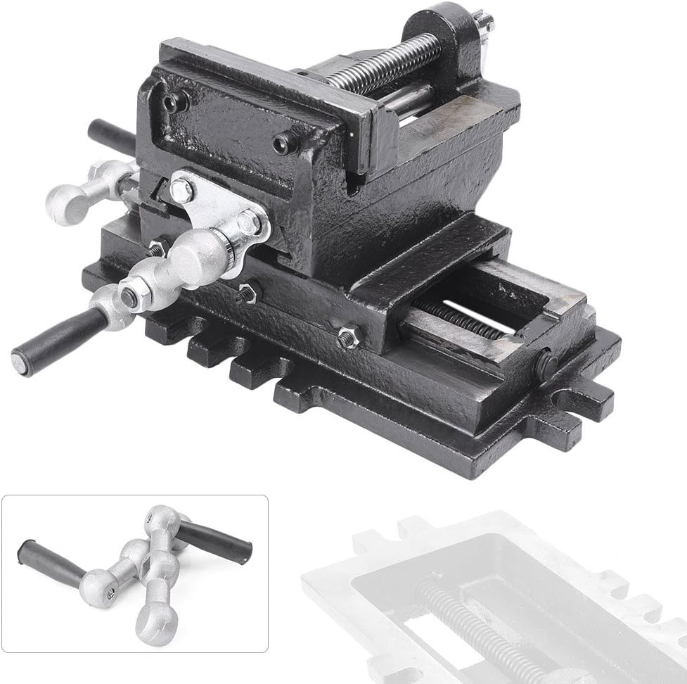 Mallofusa 4 inch Cross Slide Drill Press Vise X-Y 2 Way Heavy Duty Cast Iron Milling Vice Holder Woodworking Clamping Vise Machine Bench Top Mount