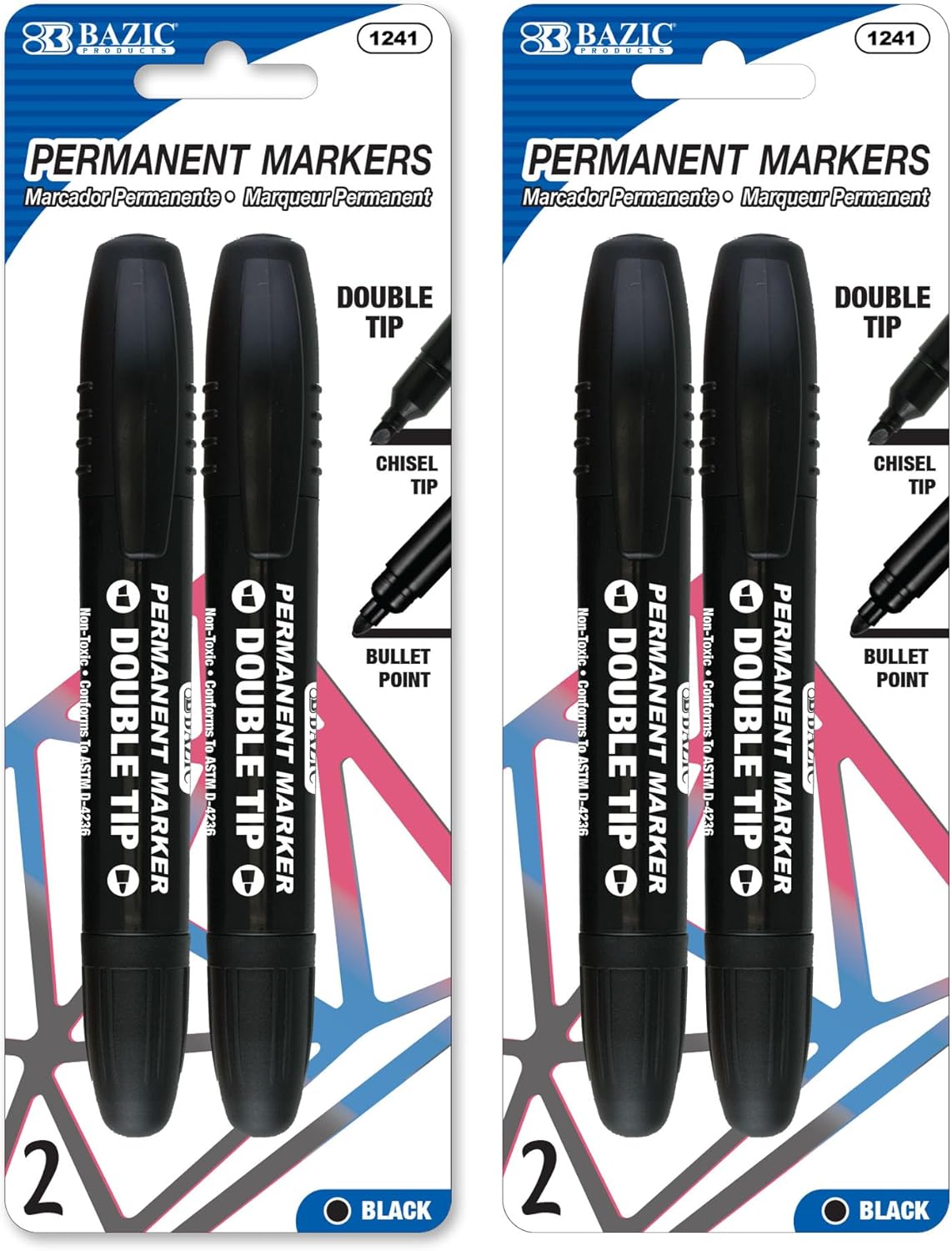 BAZIC PRODUCTS Permanent Marker Fine Tip & Chisel Point, Markers, Coloring on Plastic Wood Metal Glass Stone for Art Office (3/Pack), 144-Packs
