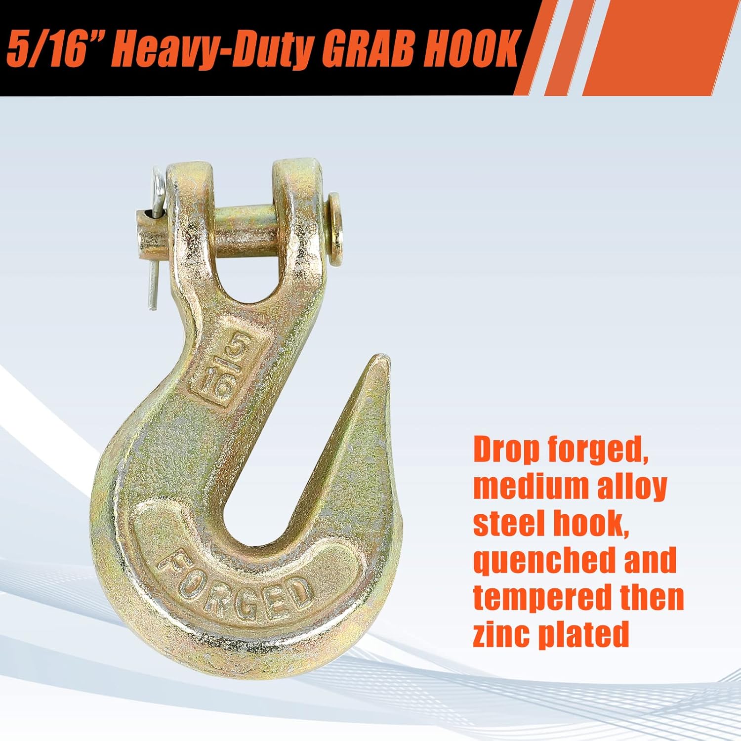 5/16 Inch G70 Heavy Duty Clevis Grab Hook for Trailer Truck Transport Chain (4 Pack) 4,700 lbs Working Load Limit