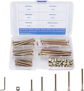 Baby Bed Crib Screws Hardware Replacement Kit, 25-Set M6x40mm/ 50mm/ 60mm/ 70mm/ 80mm Hex Drive Socket Cap Screws Barrel Nuts Assortment Kit for Beds Headboards Chairs Furniture
