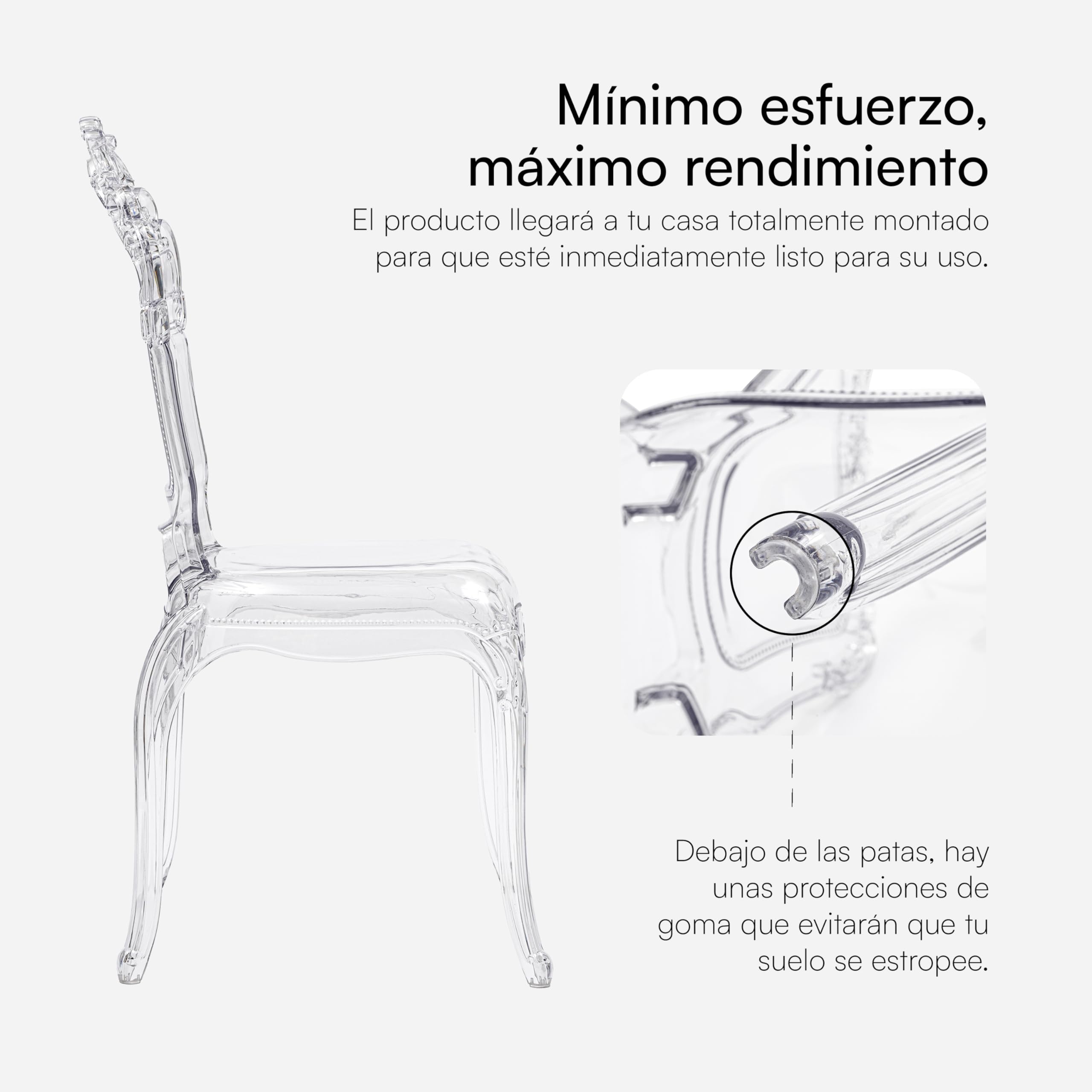 Baroni Home Juego de 4 Sillas Barrocas de Policarbonato Transparente, Asiento Impermeable y Apilable de Diseño Elegante para Salón, Comedor, Dormitorio, 53x53x100 cm
