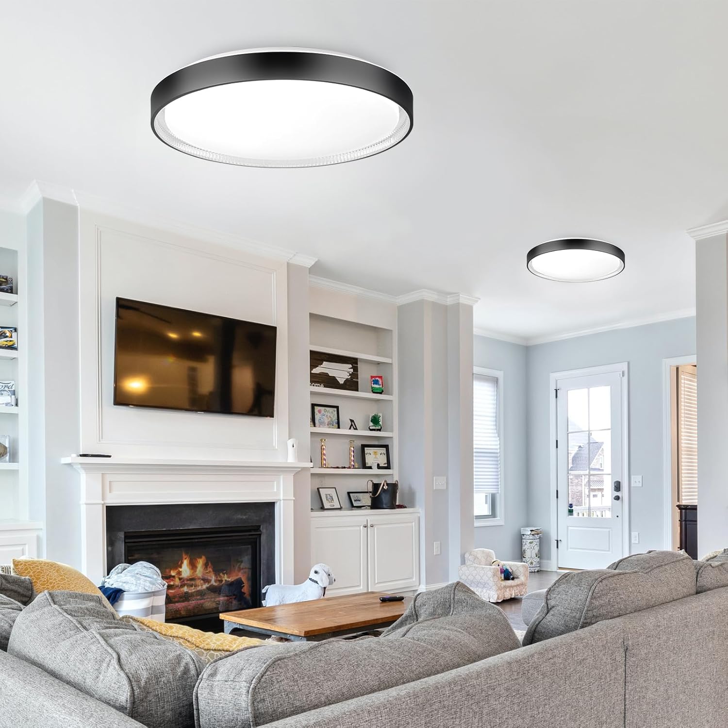 DLLT Flush Mount Ceiling Light: Close to Ceiling Light Fixtures 16 Inch 35W - Dimmable Ceiling Lamp 3000-6000K 5 Color Selectable Ceiling Mount Light for Bedroom Kitchen (Black)