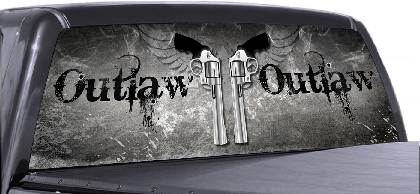 VuScapes - Outlaw Guns - Rear Window Truck Graphic - Decal SUV View Thru Vinyl