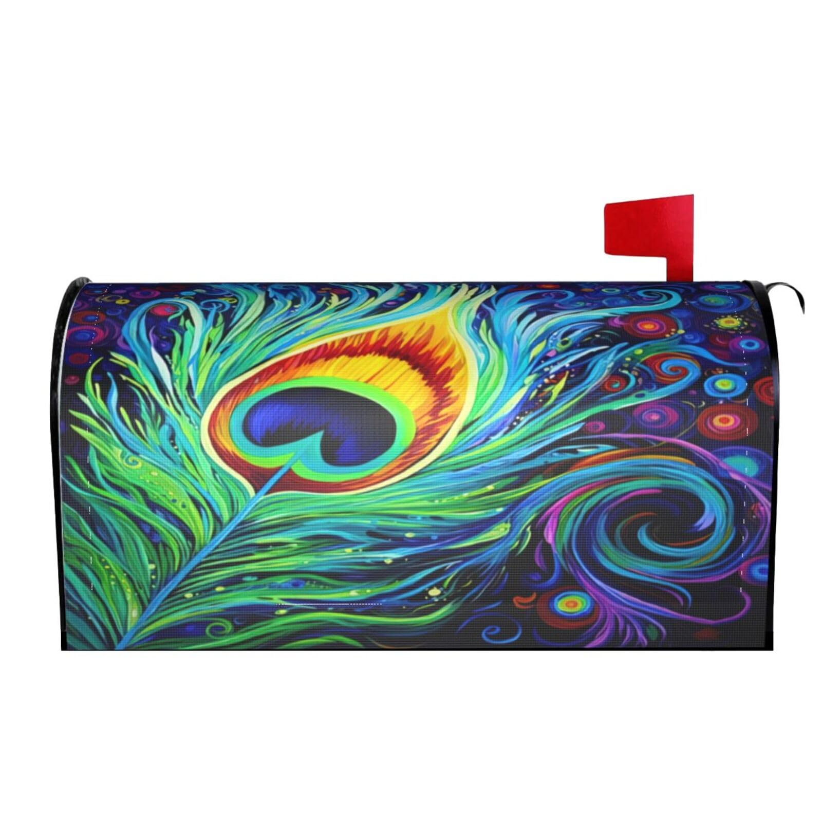 Peacock Feather 04 Mailbox Covers Magnetic Wraps Post Letter Box Cover Garden Home Decor