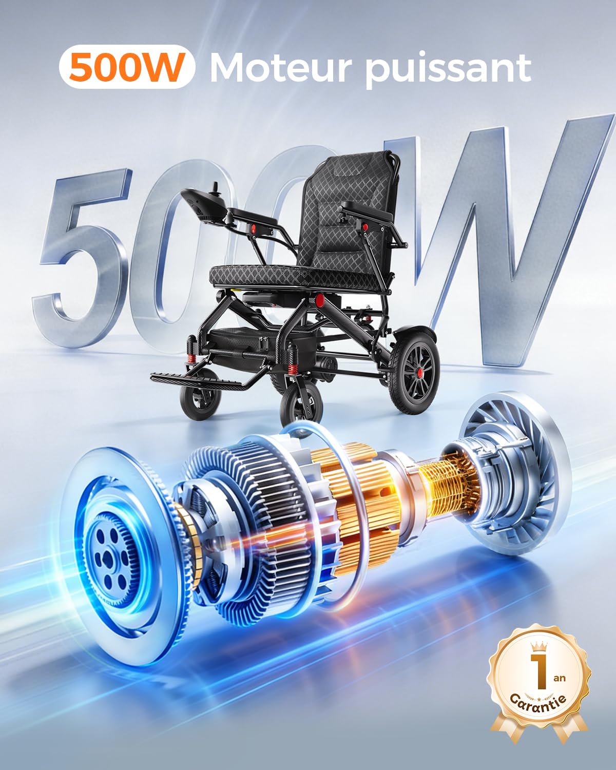19KG Fauteuil Roulant Electrique Pliable, Leger, pour personnes âgées | Ultra léger alliage d'aluminium, Handicapé Adulte, Batterie Lithium 20Ah, autonomie 25 km, charge 150 kg, moteur 500 W