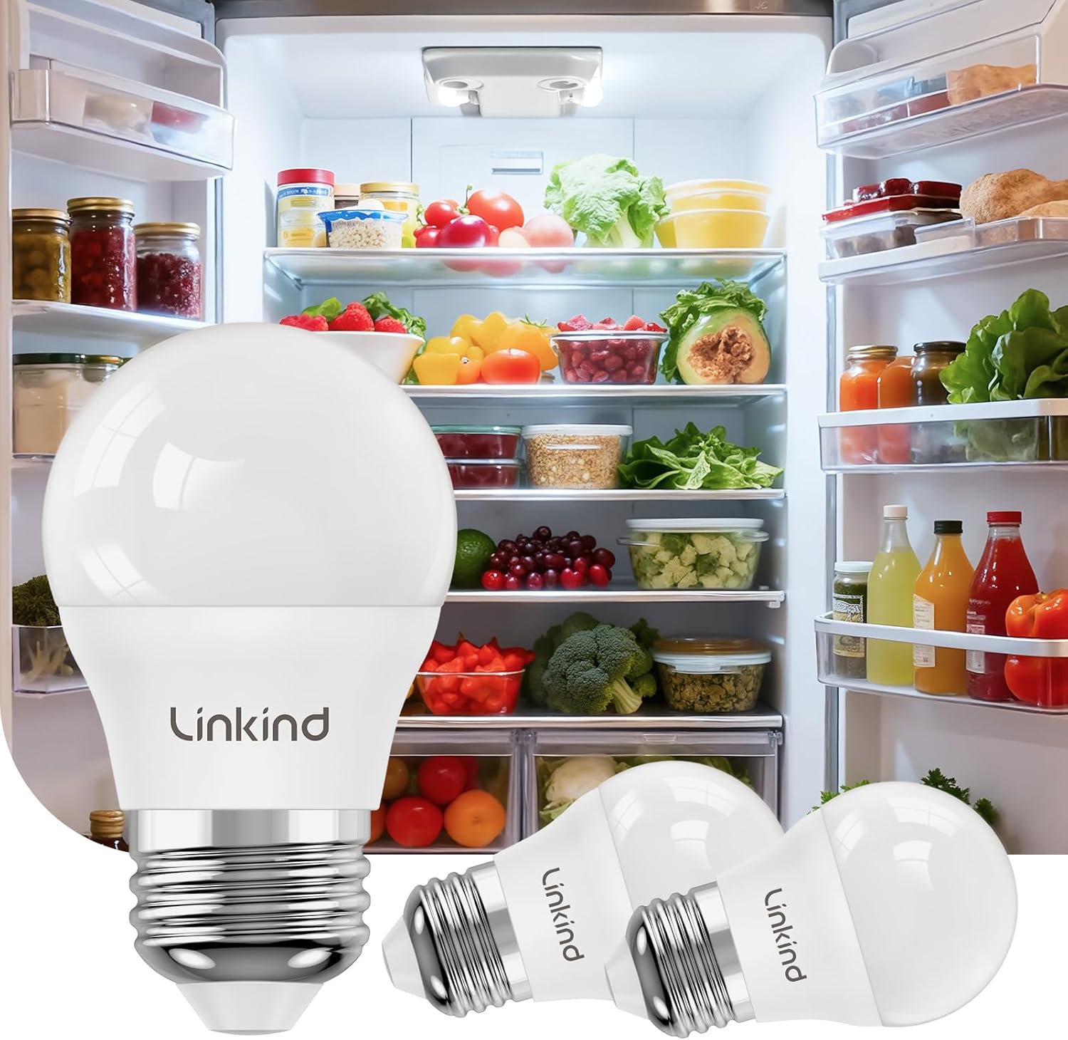 Linkind Led Refrigerator Light Bulbs, A15 Fridge Light Bulbs 40 Watts Equivalent Waterproof, 600LM Appliance Light Bulb 120V Non-dimmable 5W LED Bulbs for Freezer, E26 Base, Daylight 5000K, 3 Pack