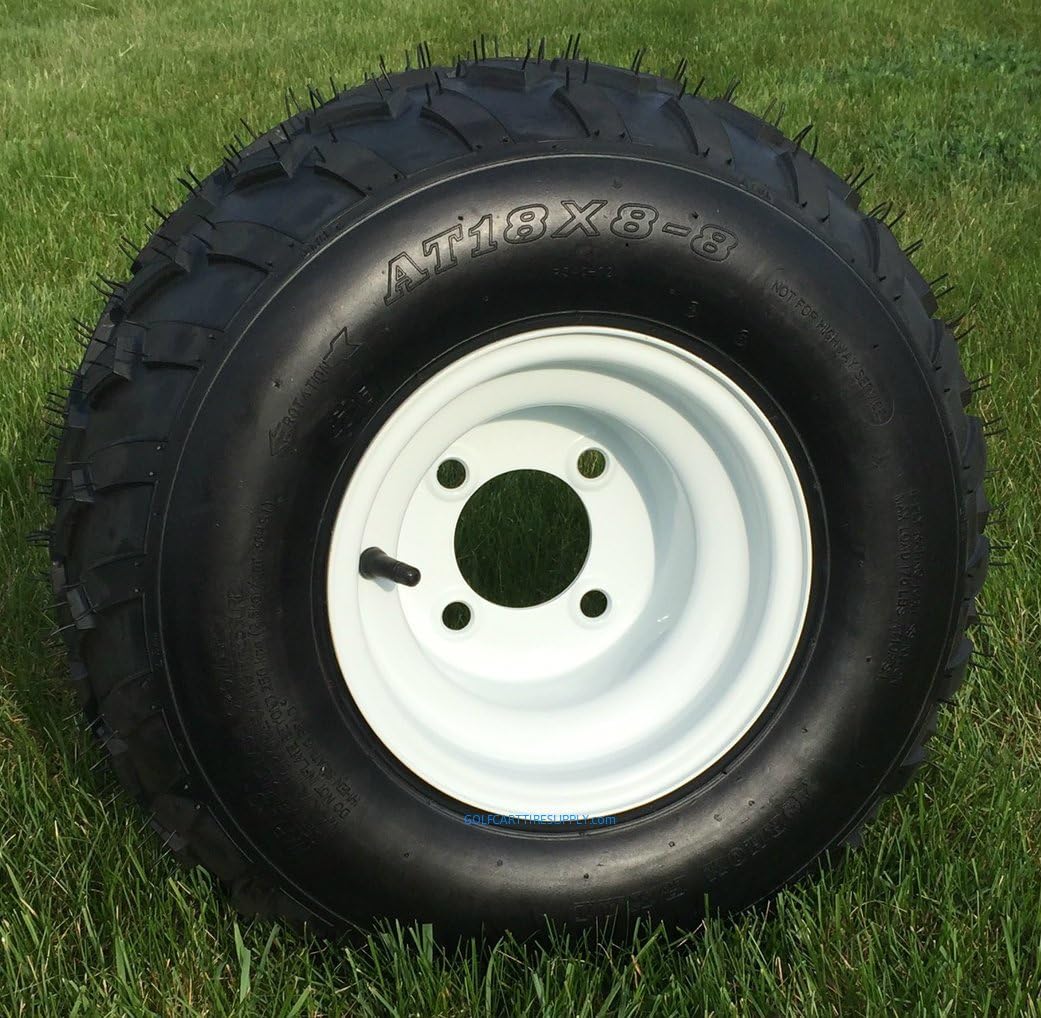 RHOX RXAL 18x8-8 All Terrain Golf Cart Tires and 8" White Steel Golf Cart Wheels Combo - Set of 4