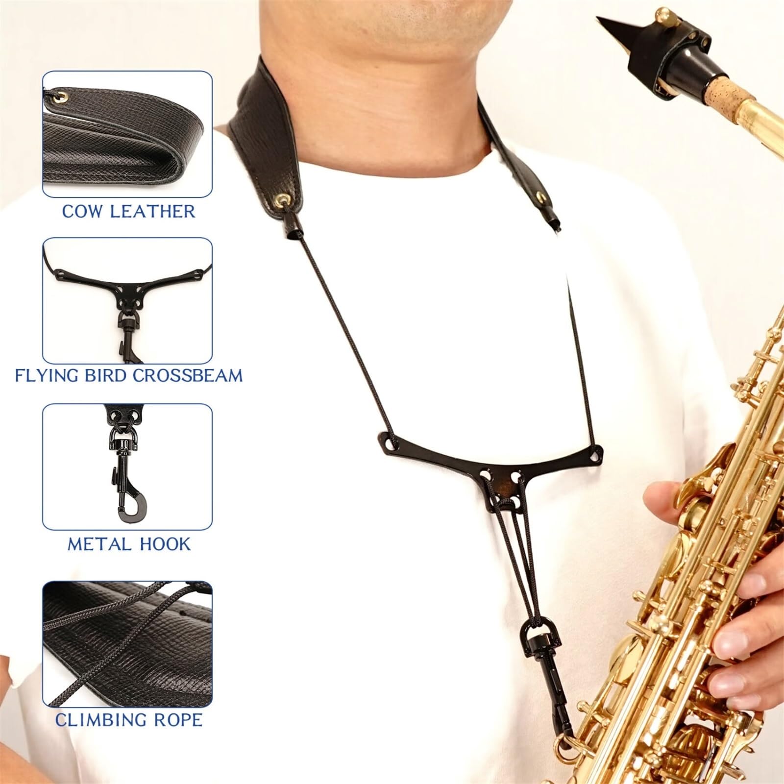 Tracolla Per Sassofono Contralto, Strumento Elettrico A Fiato, Tracolla Universale In Pelle Bovina Per Adulti Principianti accessori per sassofono