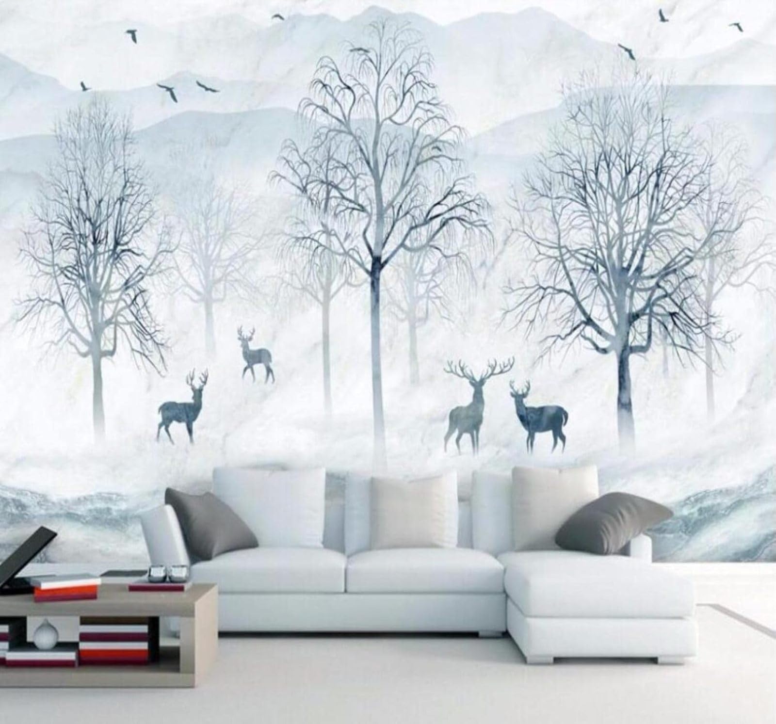 XLMING Hand Drawn Mountains Trees Reindeer Landscape 3D Wallpaper Luxury Home Dining Decor Paste Sofa Living Room The Wall for Bedroom Mural-250cm×170cm