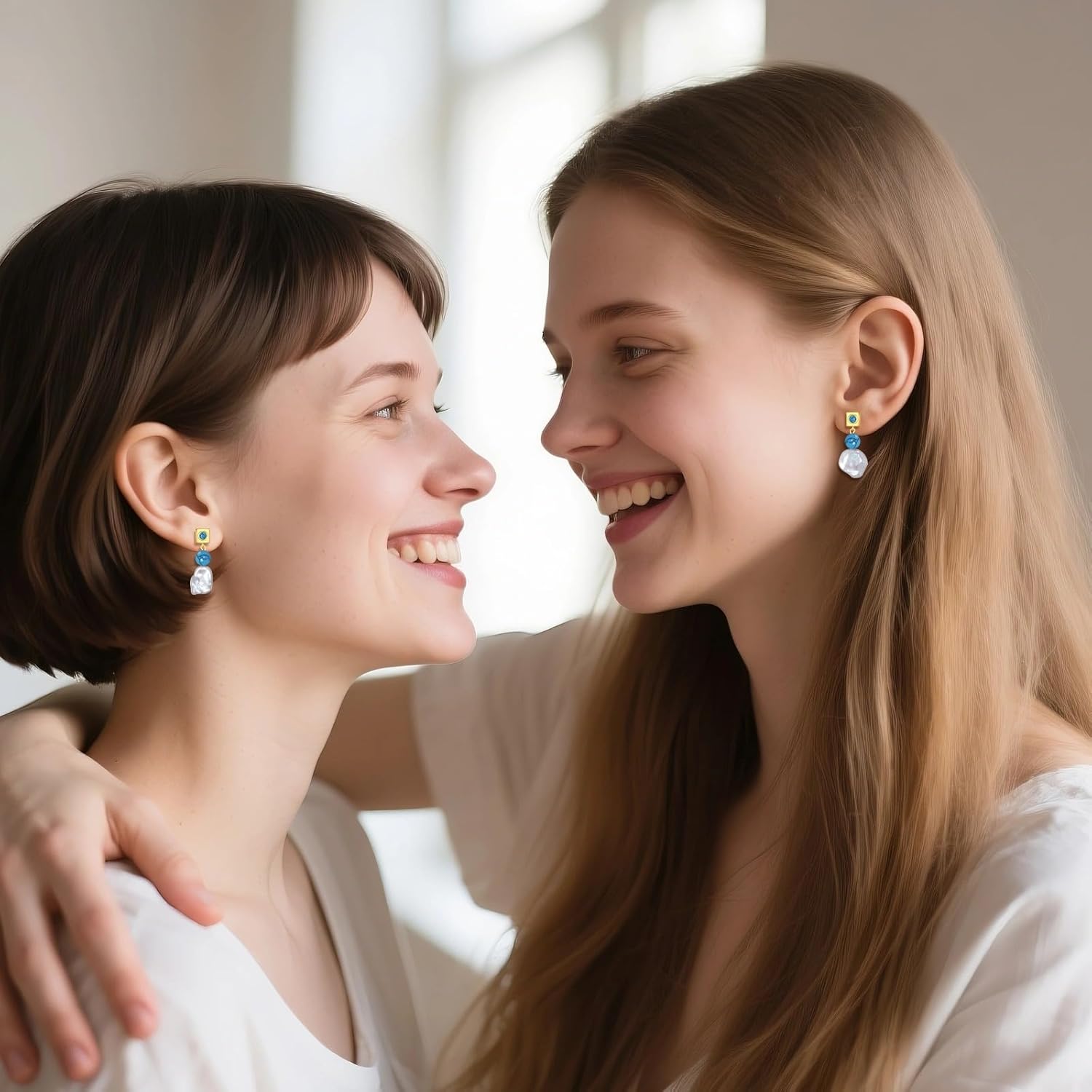 Turquoise Dangle Earrings 14K Gold Plated Sterling Silver Boho Earrings with Cultured Pearl Drop Jewelry Gift for Women - Image 4