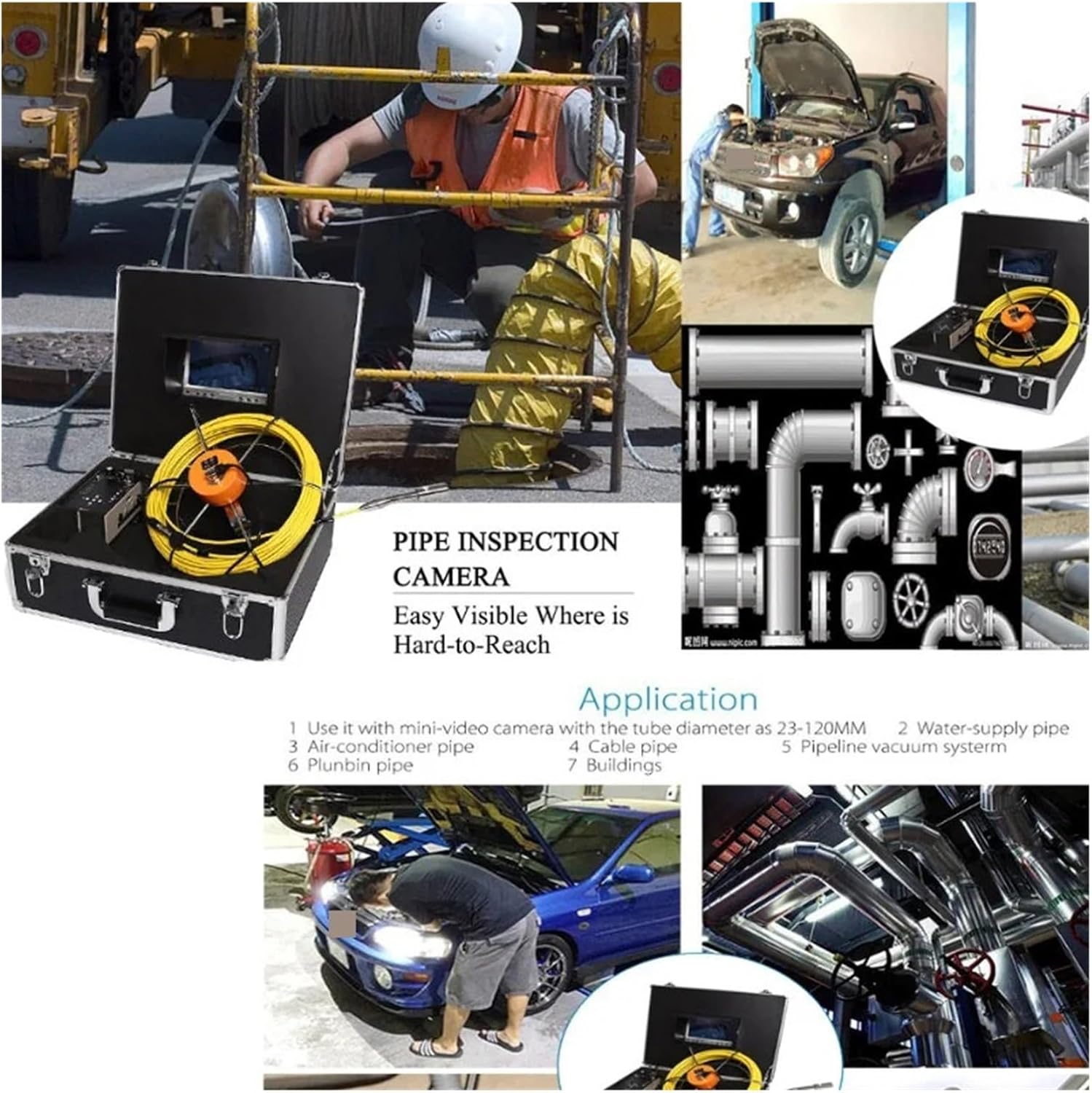 Drain Inspection Camera 23mm Camera 30M Cable Endoscope Meter Counter DVR Drain Sewer Inspection Video Camera Video Endoscope Camera Borescope Camera
