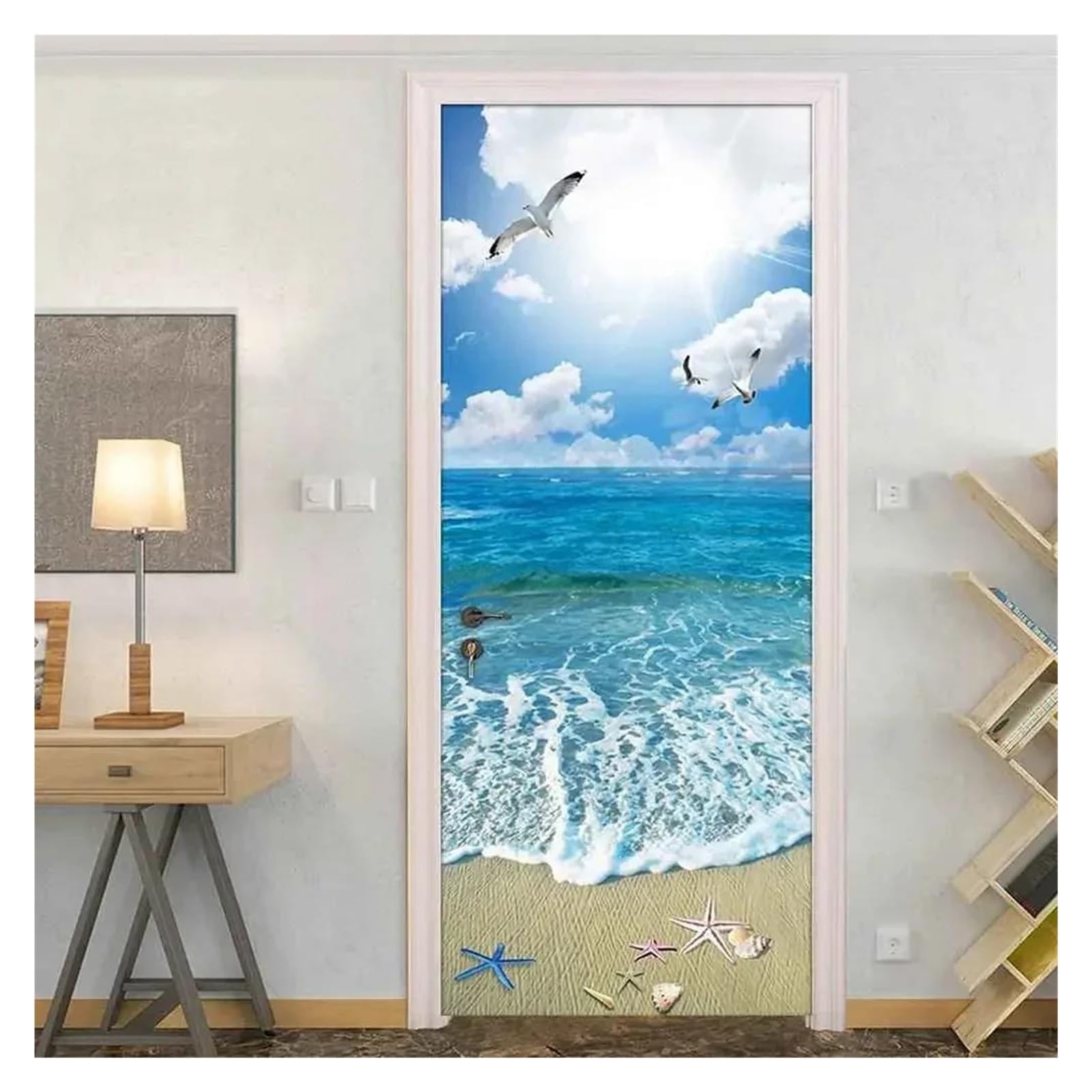 Sticker de porte 3D amovible et repositionnable motif bord de mer