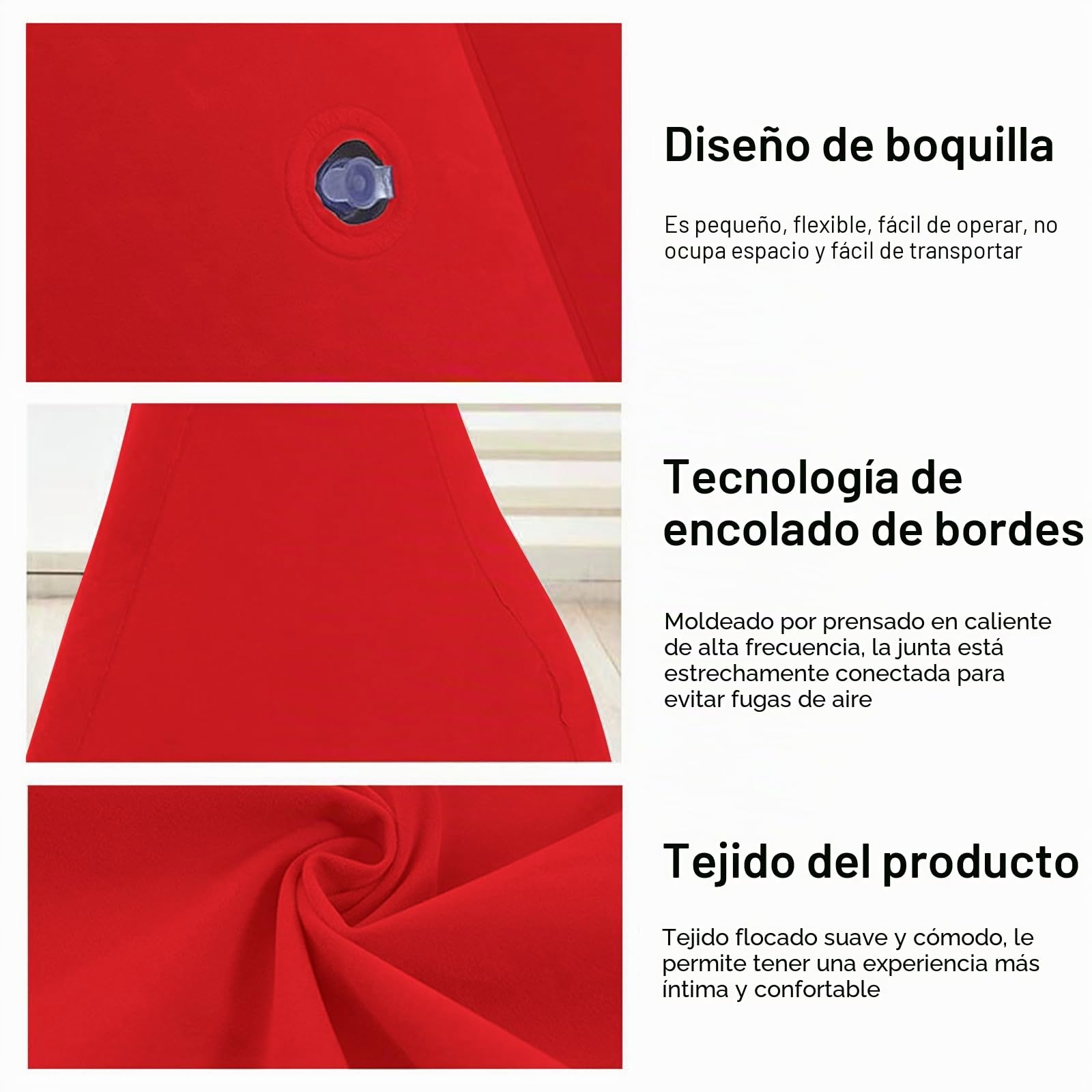 SOONHUA Tumbona inflable con cojín para la espalda, playa y camping, colchón plegable, resistente al agua, rojo