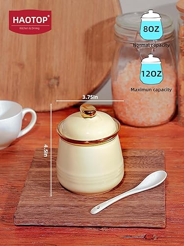 Miniatura 2 de HAOTOP Azucarero de 12 onzas con tapa y cuchara, recipiente de cerámica simple para azúcar, dispensador de azúcar, accesorios de barra de café,
