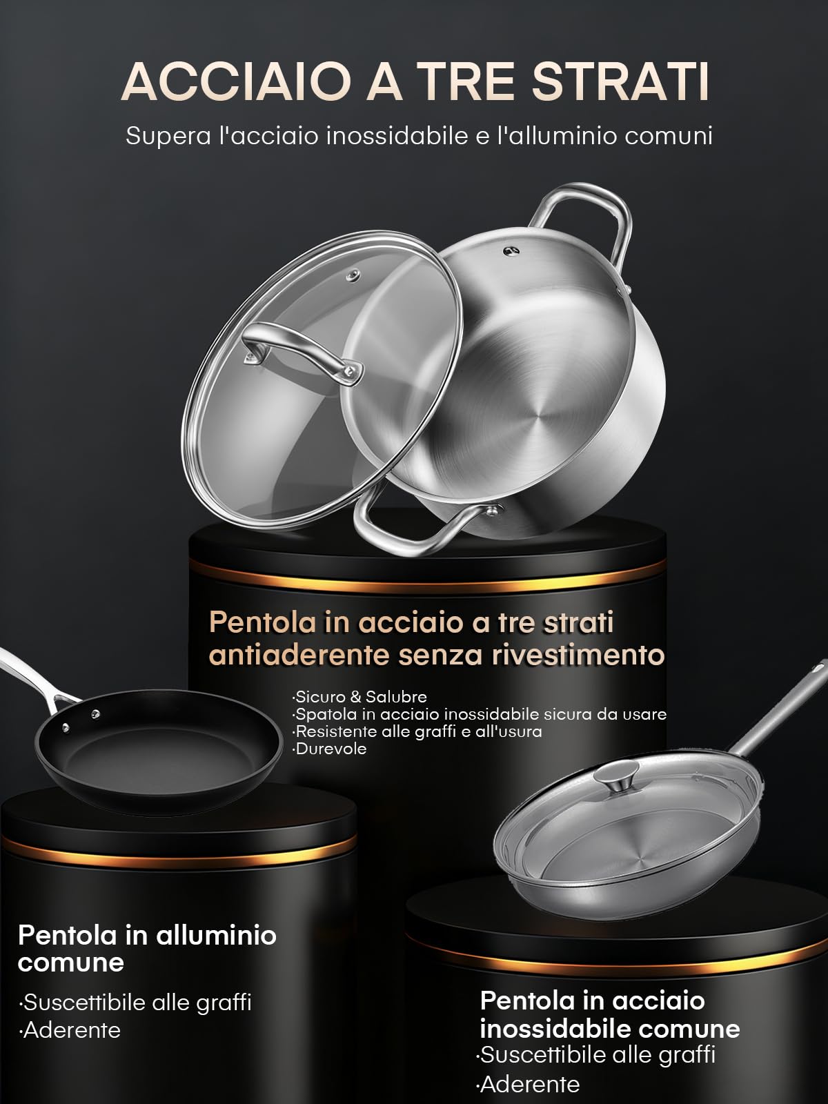 Pentole Induzione, Set Pentole Induzione 15 Pezzi, Batteria Pentole Senza Rivestimento Con Insert Per Vapore, Set Pentole Acciaio Inox Compatibile Con Tutti I Tipi Di Cucine