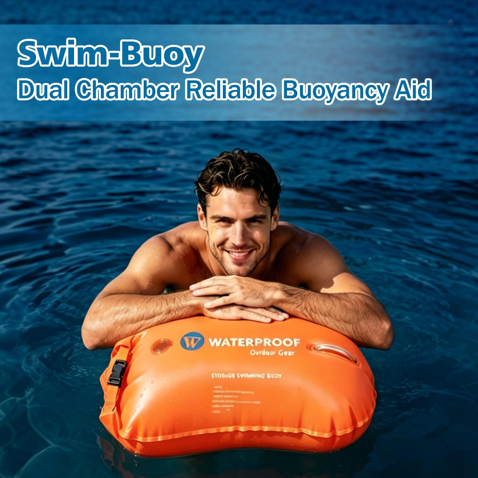 Schwimmboje mit Touchscreen-Fach für Triathlon & Freiwasser | Sicherer Auftrieb, wasserdichtes Trockenfach, Doppelkammer, bis 100 kg, 0.35 mm PVC, sichtbar im See, Strand, Familie, Geschenk
